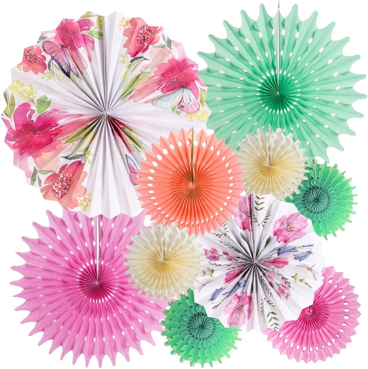 Easy Joy Abanicos de papel decorativos coloridos para colgar, abanicos de papel florales, abanicos de papel arcoíris para fiestas de té, cumpleaños,