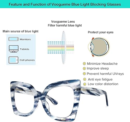 Miniatura 5 de Vooglam GWA000487 - Gafas de luz azul con marco cuadrado de gran tamaño para mujer, bloqueo UV, antifatiga ocular, Adrian GWA000487