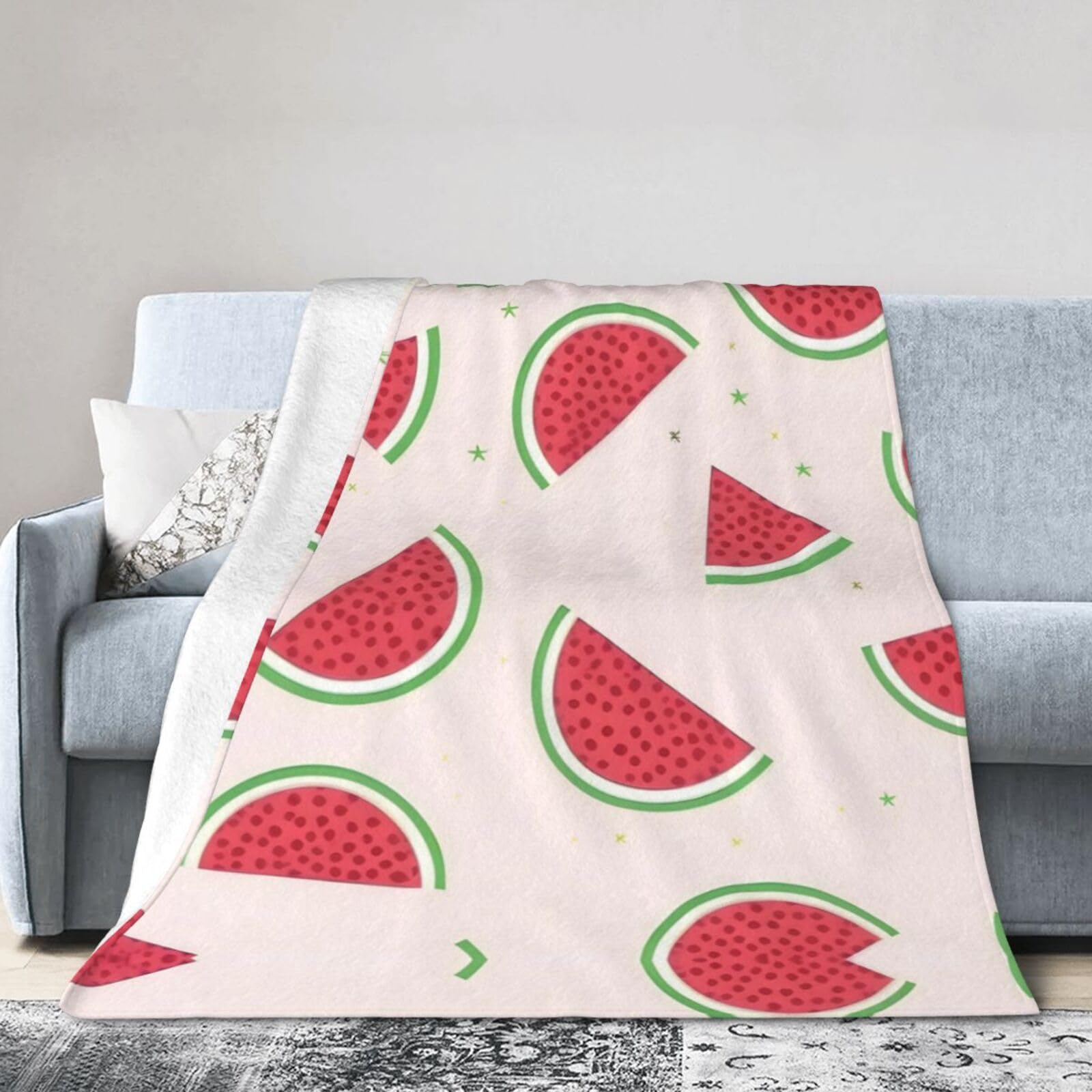 Pink Watermelon 60"x50" Fleece Blanket, Full Size, Super Soft, Suitable for Bed, Sofa, Camping, All Seasons