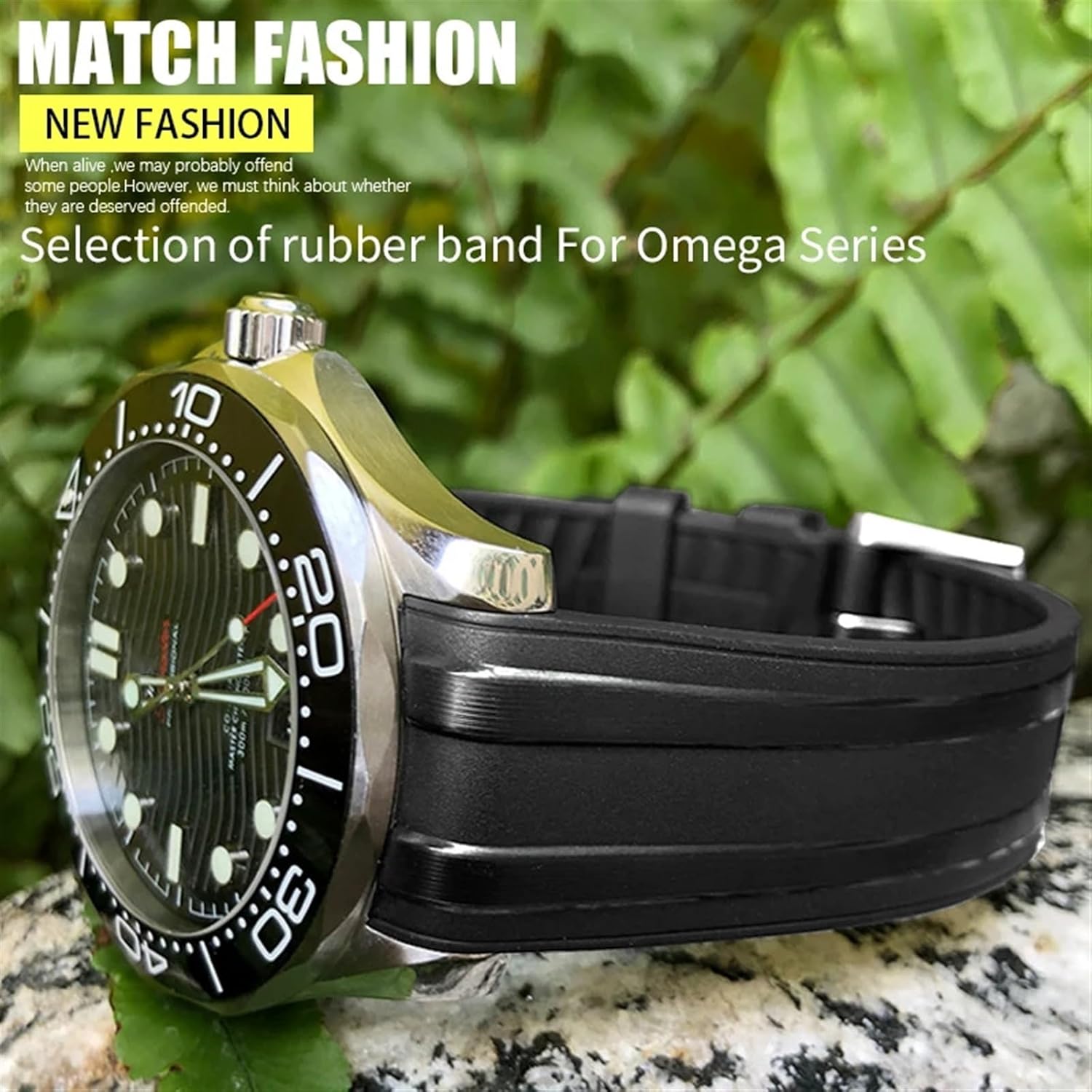 TOPBD Fluorous Silicone Rubber Watchband 19mm 20mm 21mm Fit for Omega Seamaster 300 Waterproof Watch Strap Tools