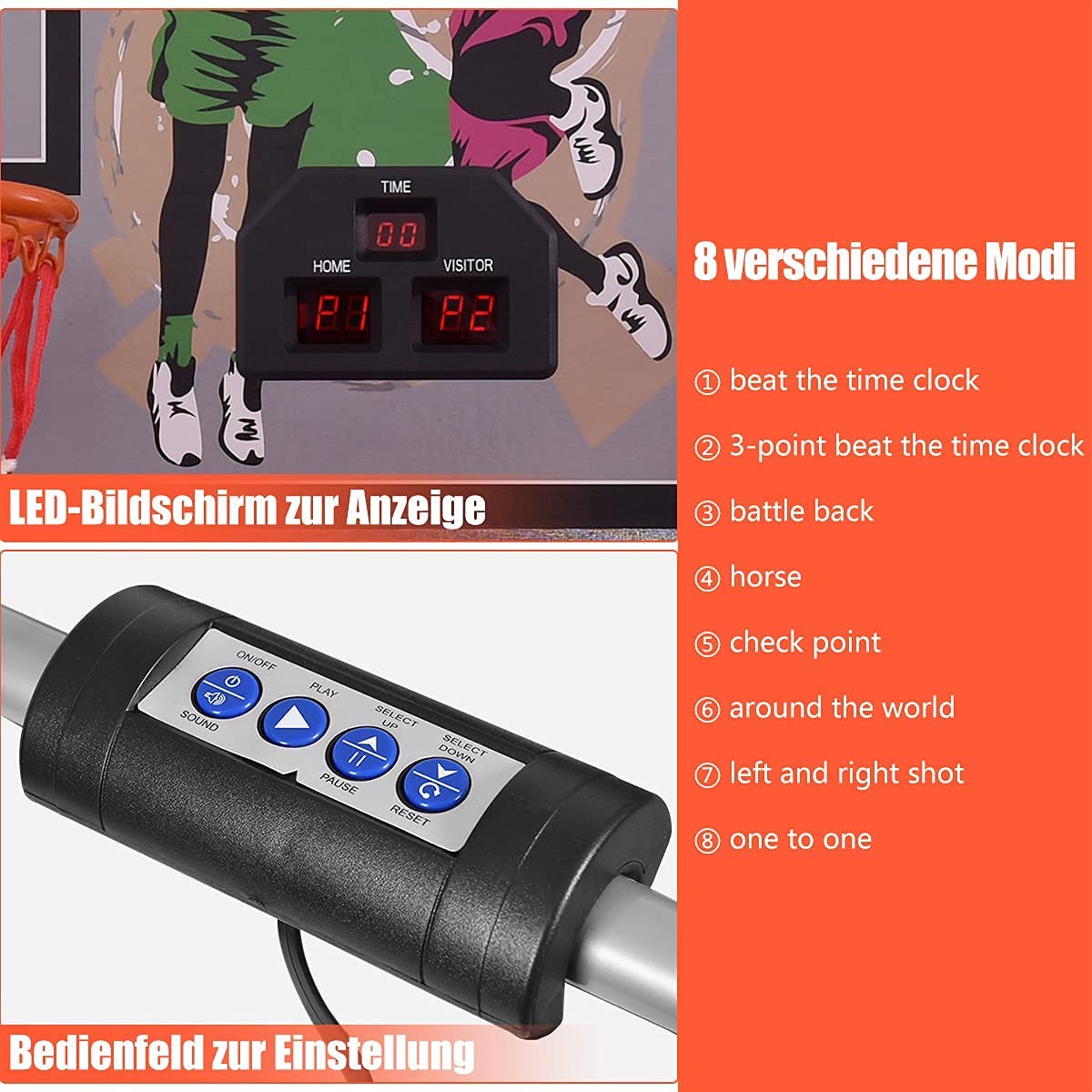 RELAX4LIFE Basketball Automat Elektronisch, Basketball Schießmaschine Klappbar, Baskeltballständer Doppelschuss mit 8 Spielmodi&Anzeigetafel, inkl. 2 Körben, 4 Bällen&Pumpe, Arcade Basketballspiele