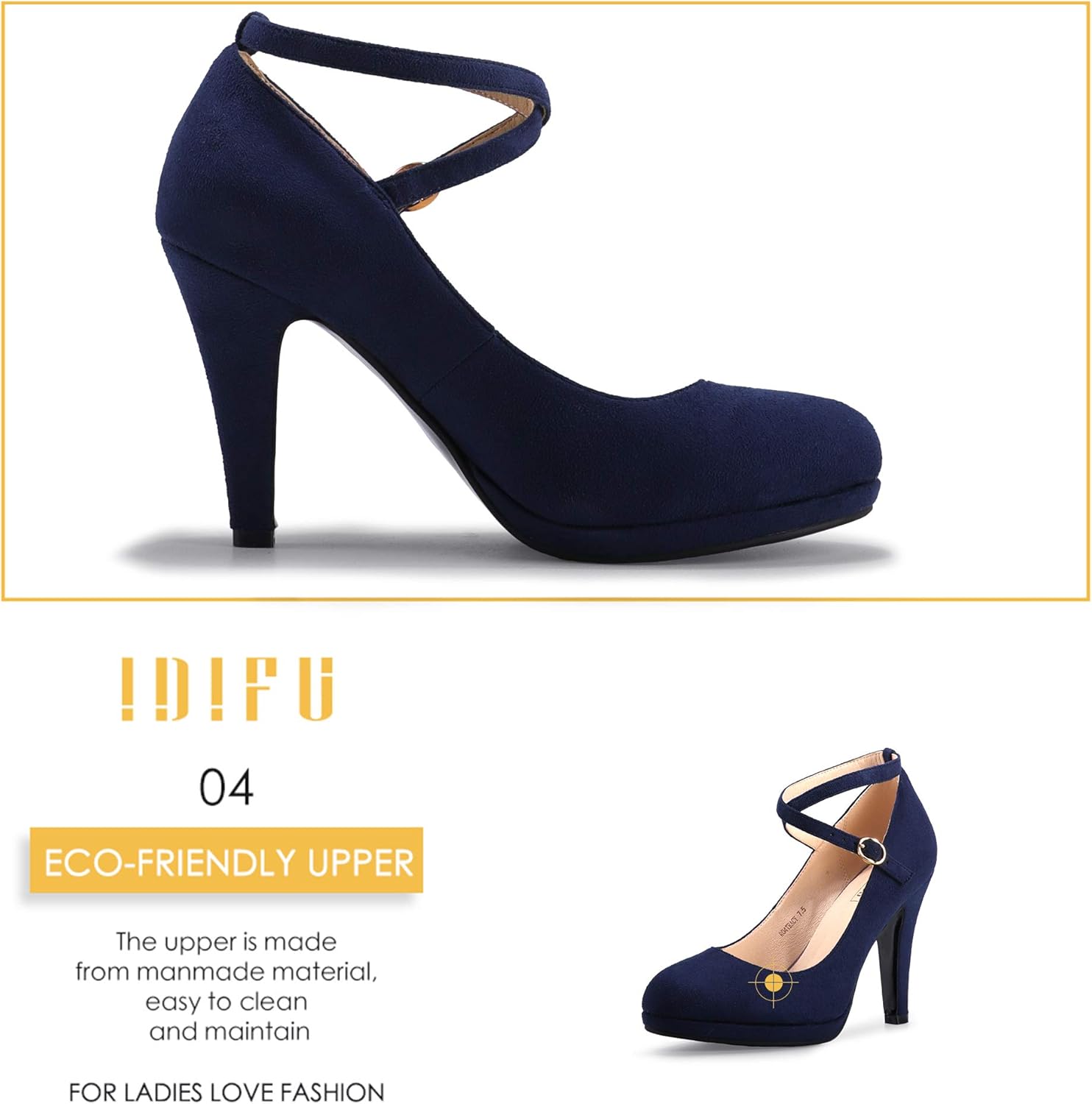 IDIFU Women's Tracy Platform High Heels Closed Toe Pumps Strappy Cross Ankle Strap Shoes for Casual Work Wedding - Image 6