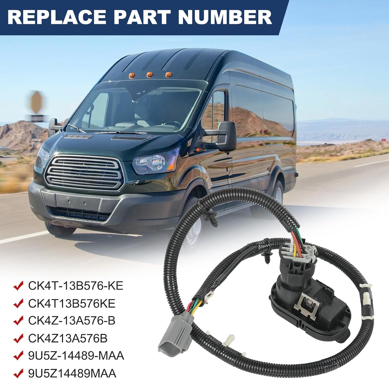 DICMIC Trailer Hitch Tow Wiring Connector Harness Kit Compatible with 2015-2019 Ford Transit-150, Transit-250, Transit-350, Transit-350 HD Vans Replace# CK4T-13B576-KE, CK4Z-13A576-B, 9U5Z-14489-MAA