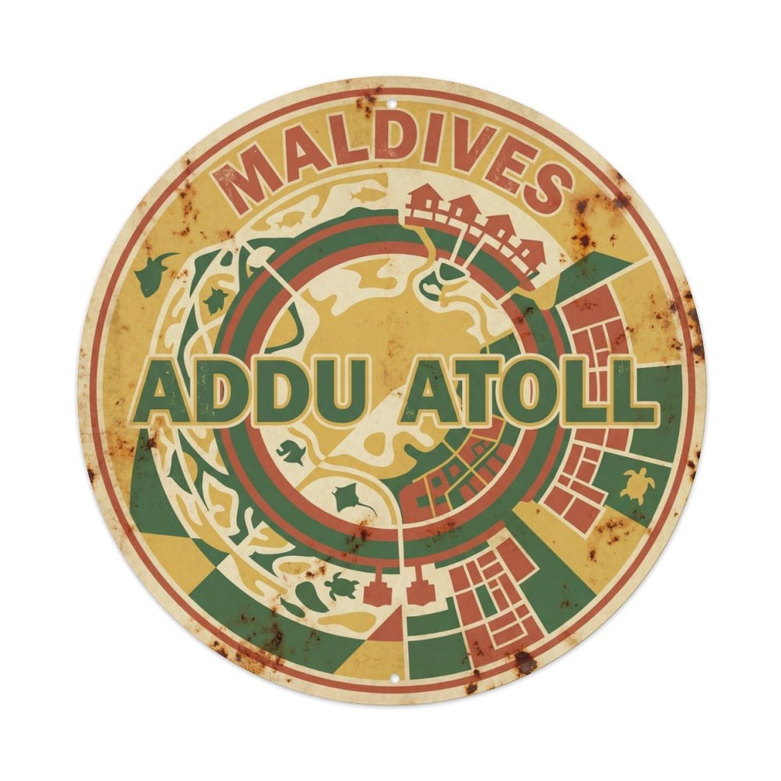 Olhnbad 08X08inch Style Addu Maldives Ocean Retreat Retro Travel Metal Tin Sign