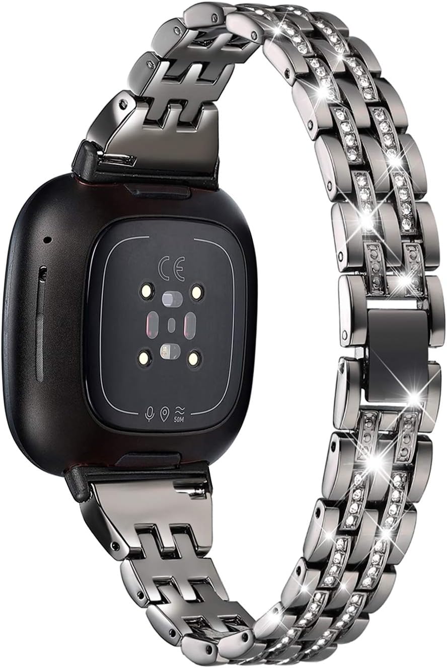 Bling Bands Compatible with Fitbit Versa 4/Sense 2/Versa 3/Sense, Women Dressy Slim Bracelet Metal Replacement Wristbands