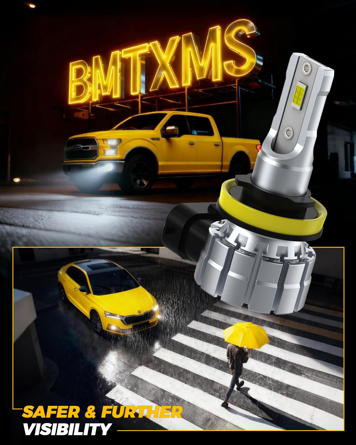 BMT xms Bombilla LED H11 H8 h16JP, 20000LM 300% de luminosidad, Mini formato 1:1, 6500K Bianco, paquete de 2