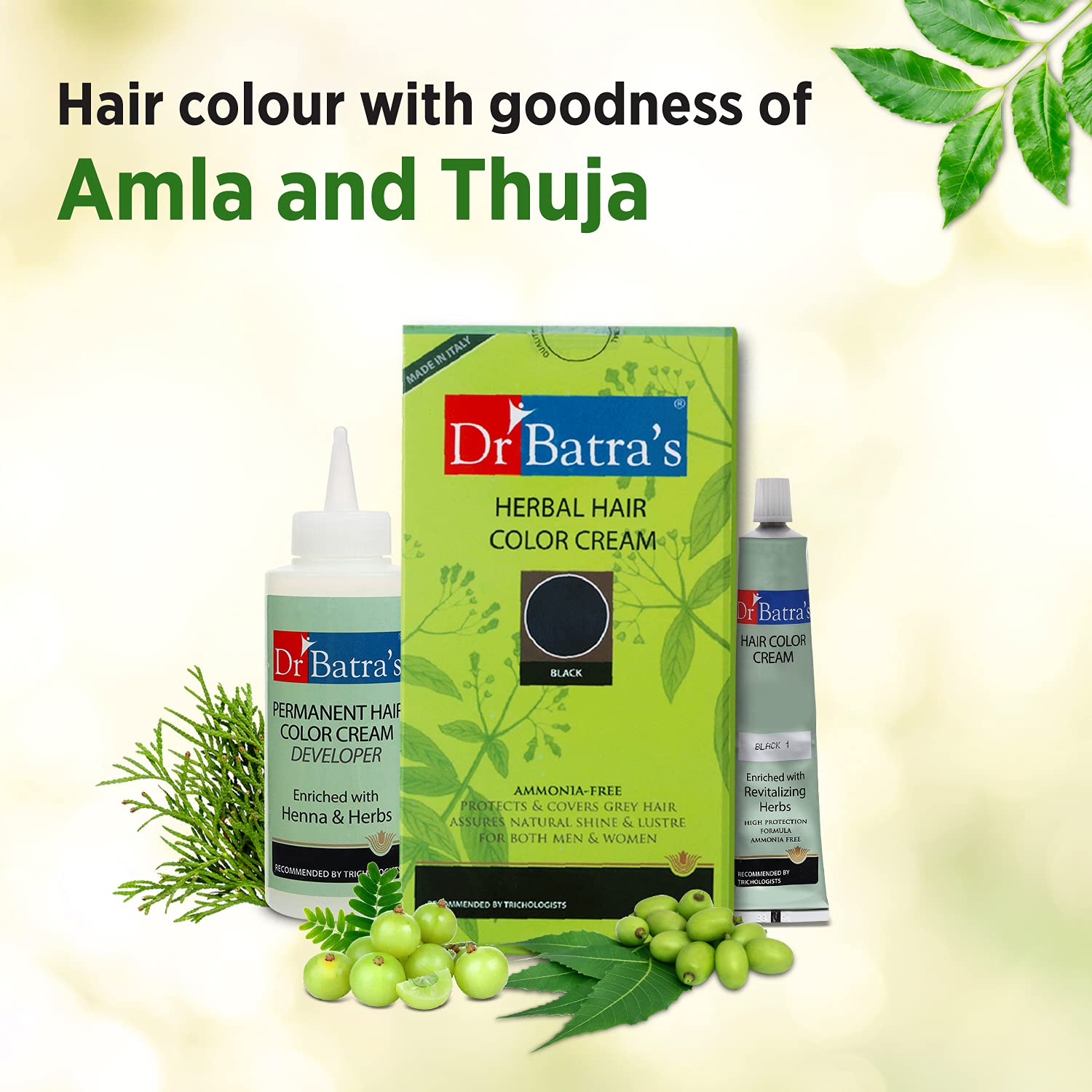 Dr Batra's Herbal Hair Colour Black 130g | Natural Ammonia-Free Hair Colour | Covers 100% Grey Hair | Enriched with Henna, Amla & Thuja | Long-Lasting Black Colour | Gentle Formula for Men & Women 1