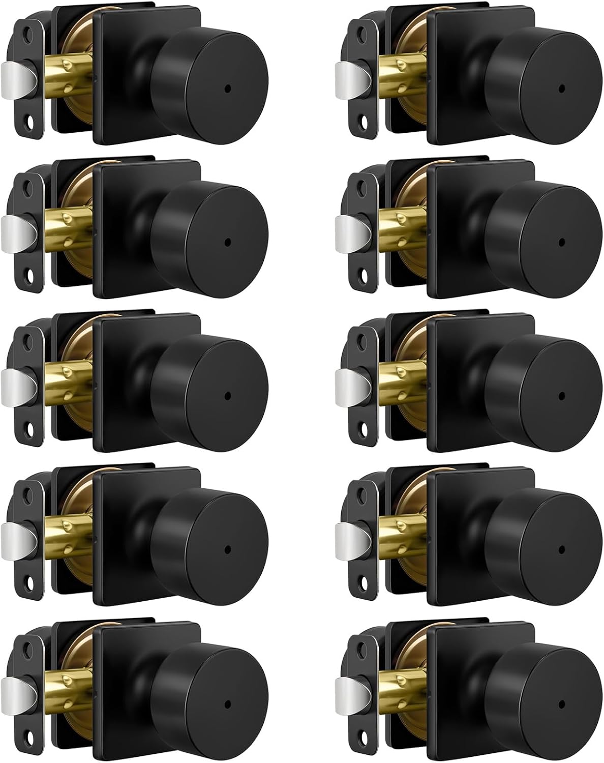 Goldenwarm Matte Black Door Knobs Interior, Privacy Bedroom Door Knob with Lock, Keyless Heavy Duty Stainless Steel Bathroom Door Handles, Interior Locking Door Knobs 10 Pack for Home Office