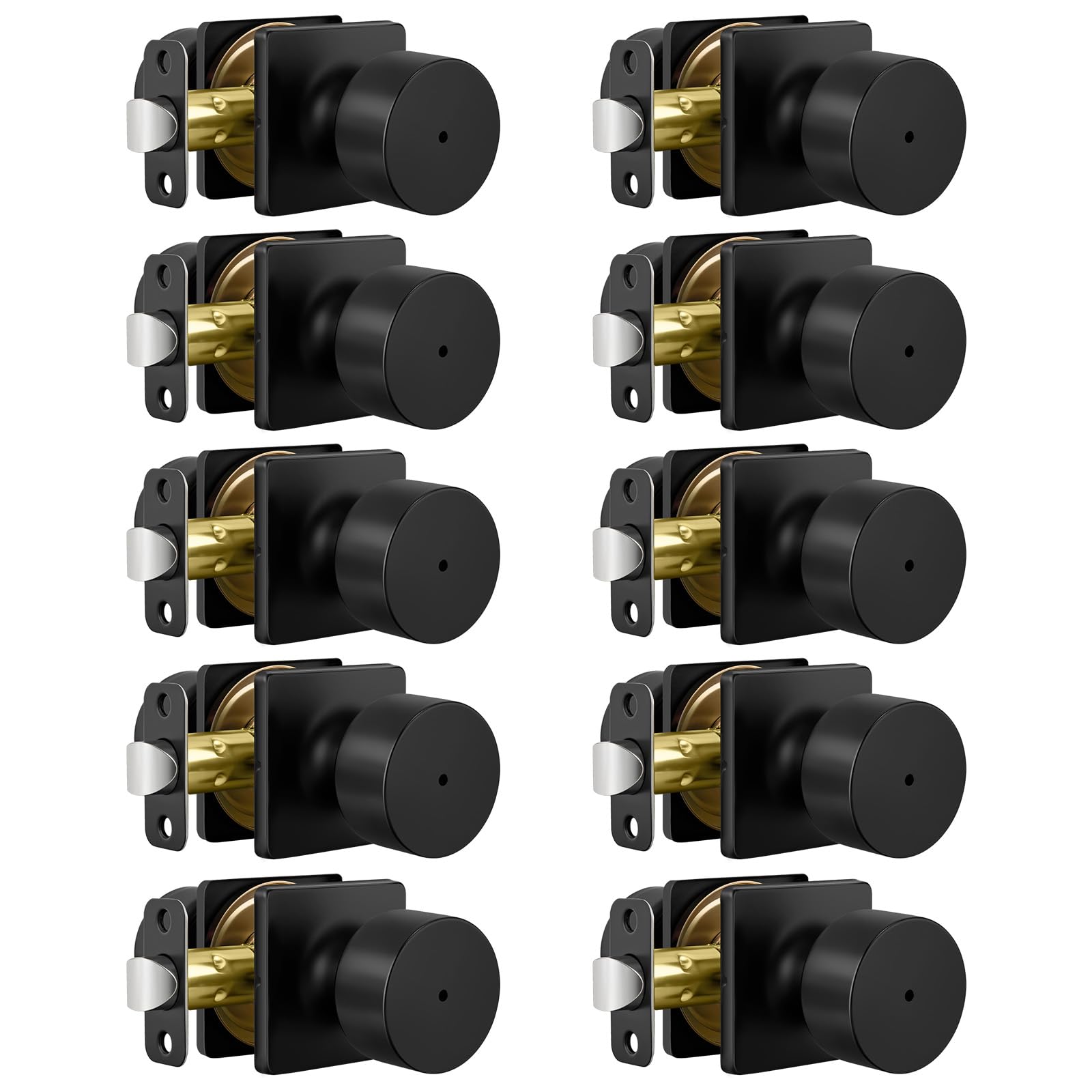 Black Door Knobs with Lock - 10 Pack -1
