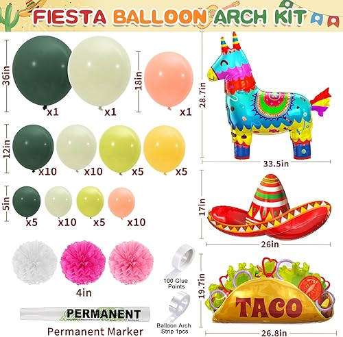 Miniatura 2 de Winrayk Kit de arco de guirnalda de globos de fiesta del Cinco de Mayo, decoración de fiesta mexicana, sombrero de taco, llama, globos de papel de
