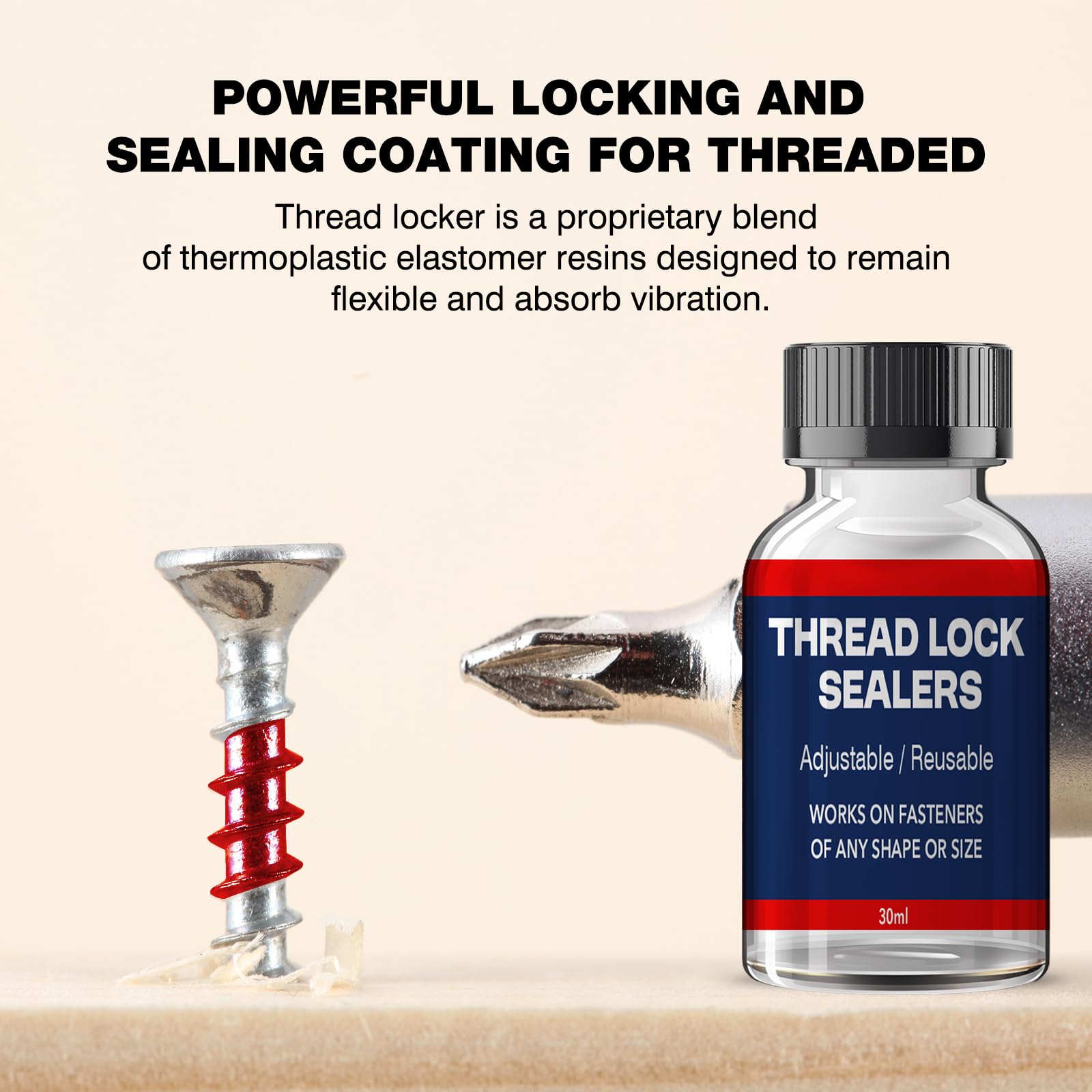 Thread Locker with Brush Cap Applicator, Lock Tight Threadlocker, High Strength Red Thread Lock, Lock & Seal Nuts, Bolts, Fasteners and Metals, Against Losening and Leakage - 30 ml