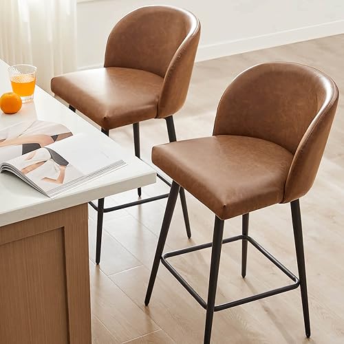 Miniatura 71 de Watson & Whitely Juego de 2 taburetes de bar tapizados giratorios de 360° con respaldos y patas de metal, altura del asiento de 26 pulgadas de alto,