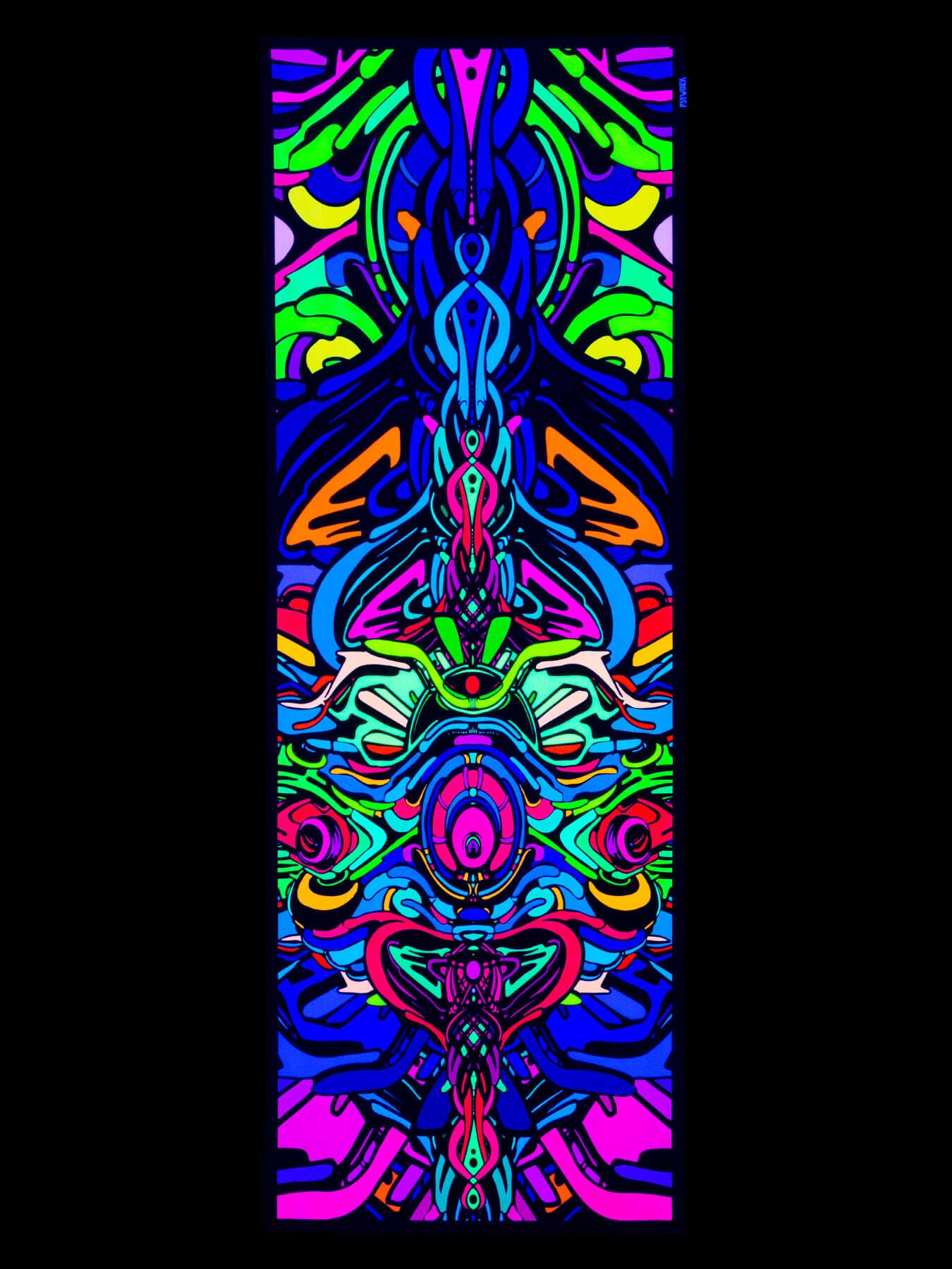 Schwarzlicht Stoffposter Neon Dragon Tempel, 0,50x1,45m