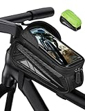 Bike Phone Holder Bag&comma; EVA Waterproof Bicycle Front Frame Bag&comma; Bike Accessories Cycling Pouch with Sensitive TPU Touch-Screen&comma; Bicycle Phone Mount with Rain Cover for Phone under 7" &lpar;Black&comma; 7 inch&rpar;