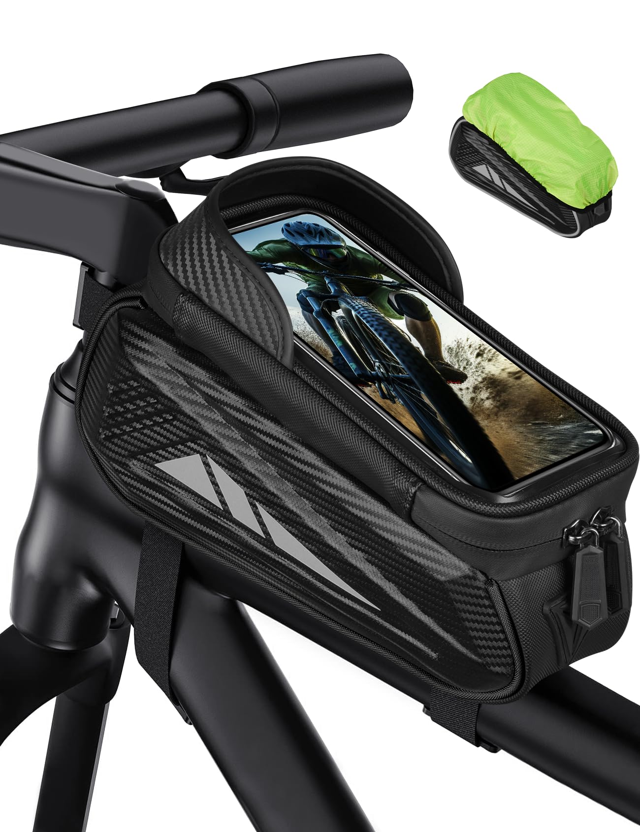 Vitalismo Waterproof Bike Frame Bag, Large Capacity Phone Holder Bag, Hard Casing Mountain Bike Accessories with Sensitive Touchscreen for Smartphones up to 7 inches