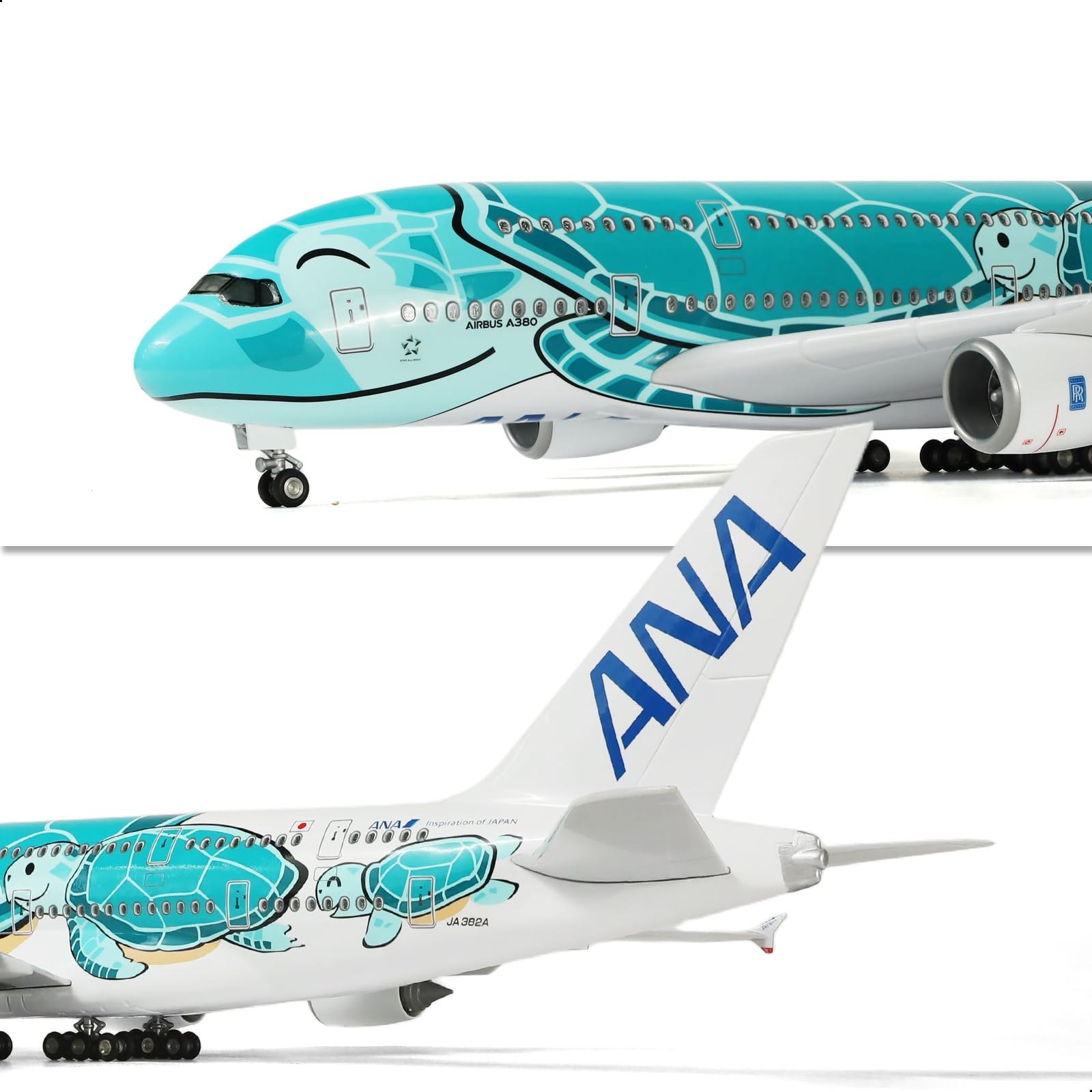 QIYUMOKE 1/160 ANA A380 Green Turtle 18 Inch Large Die-Cast Model Kit for Airbus A380 Aircraft Model Kit with Stand Sky Jumbo Airliner Model Plane Display Collector's Model Kit as Gift - Image 3