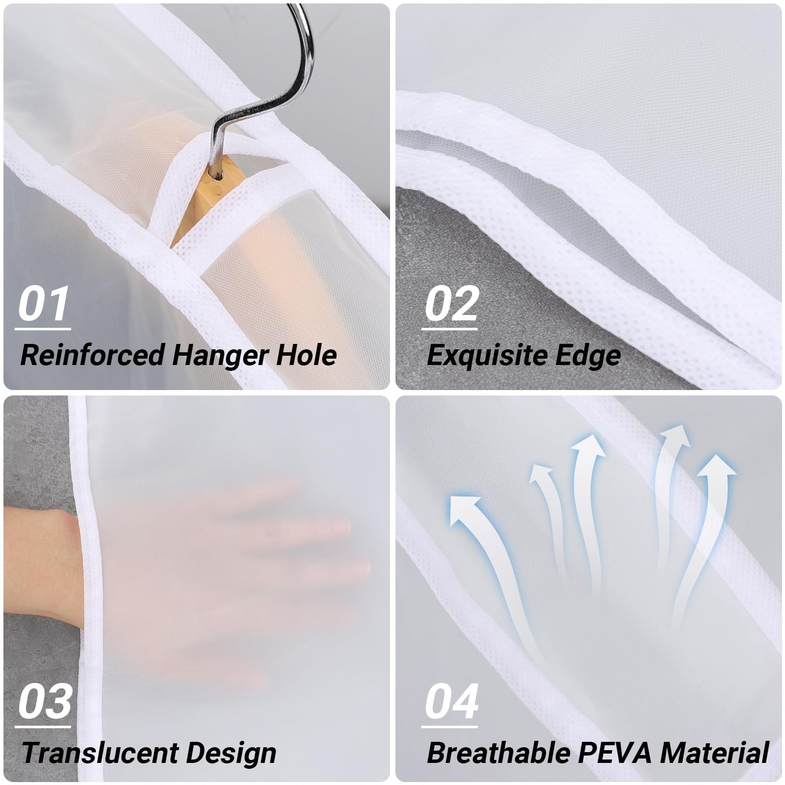 Funda de hombro de 24 x 12 x 2 pulgadas, paquete de 48, funda de ropa para colgar camisetas, trajes, abrigos, chaquetas, vestidos de novia, vestido, cubierta antipolvo de plástico transparente