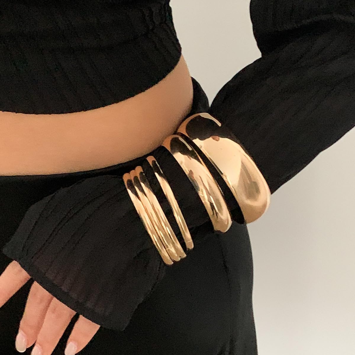 Chunky Gold Bangle Bracelets for Women Wide Chunky Cuff Bangles Bracelet Trendy Stackable Bracelets Gold Bangles Set Jewelry Jewelry for Women - Image 2