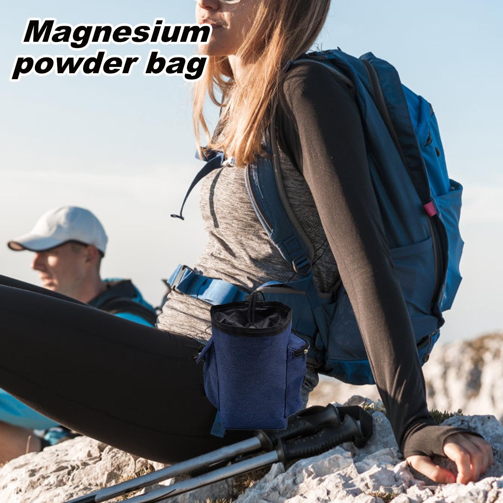 Bolsa para Magnesio de Escalada con Bolsillo Cremallera y Mosquetón, Morado, Cinturón Ajustable