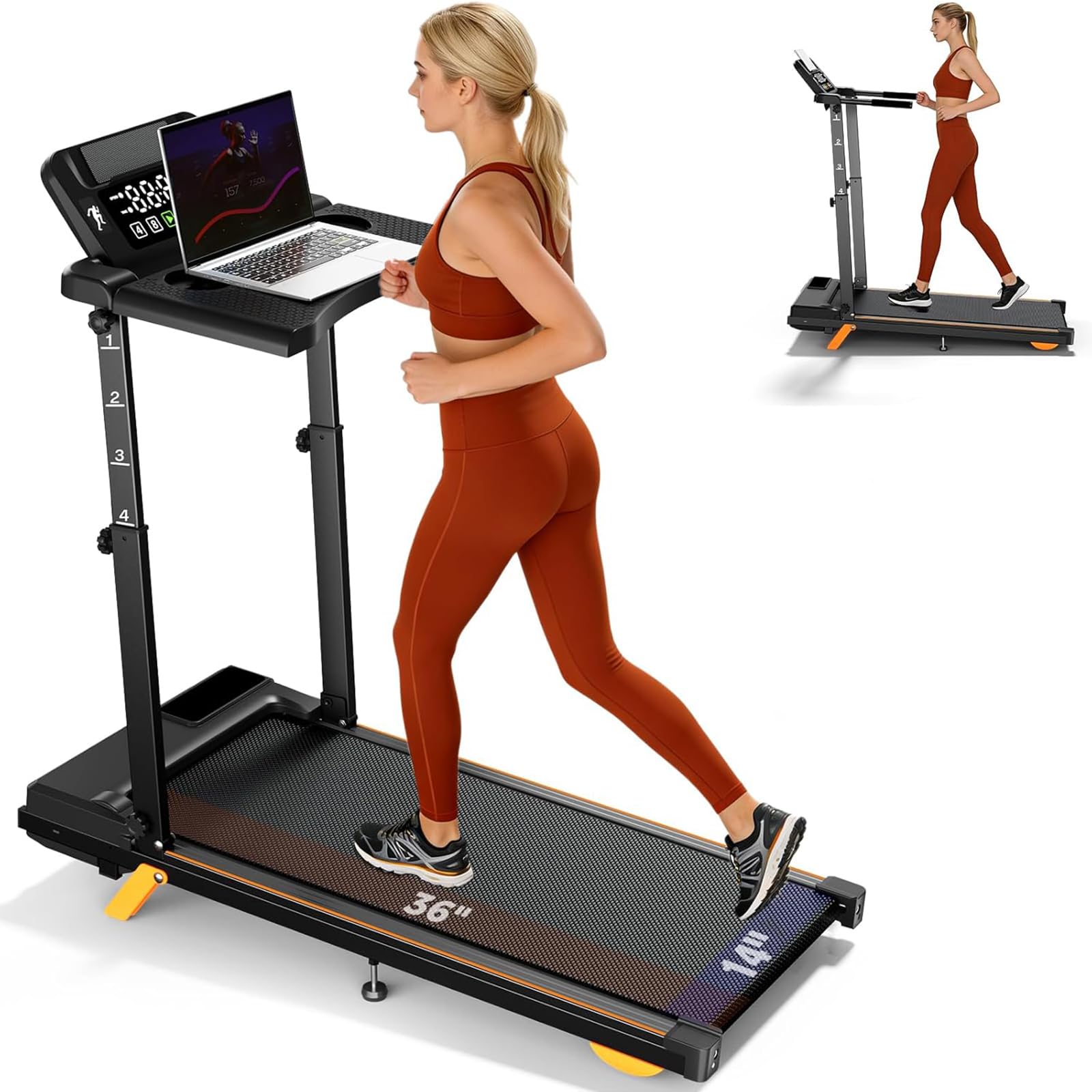 Walking Pad Treadmill with Desk, Foldable Treadmills for Home, Quiet Treadmill with 10% Incline, 300lbs Weight Capacity Walking or Running for Home Office Black