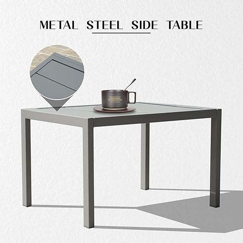 Miniatura 7 de Domi - Juego de 3 sillas de piscina, tumbonas ajustables de aluminio para exteriores con mesa auxiliar de metal, para todo tipo de clima, para