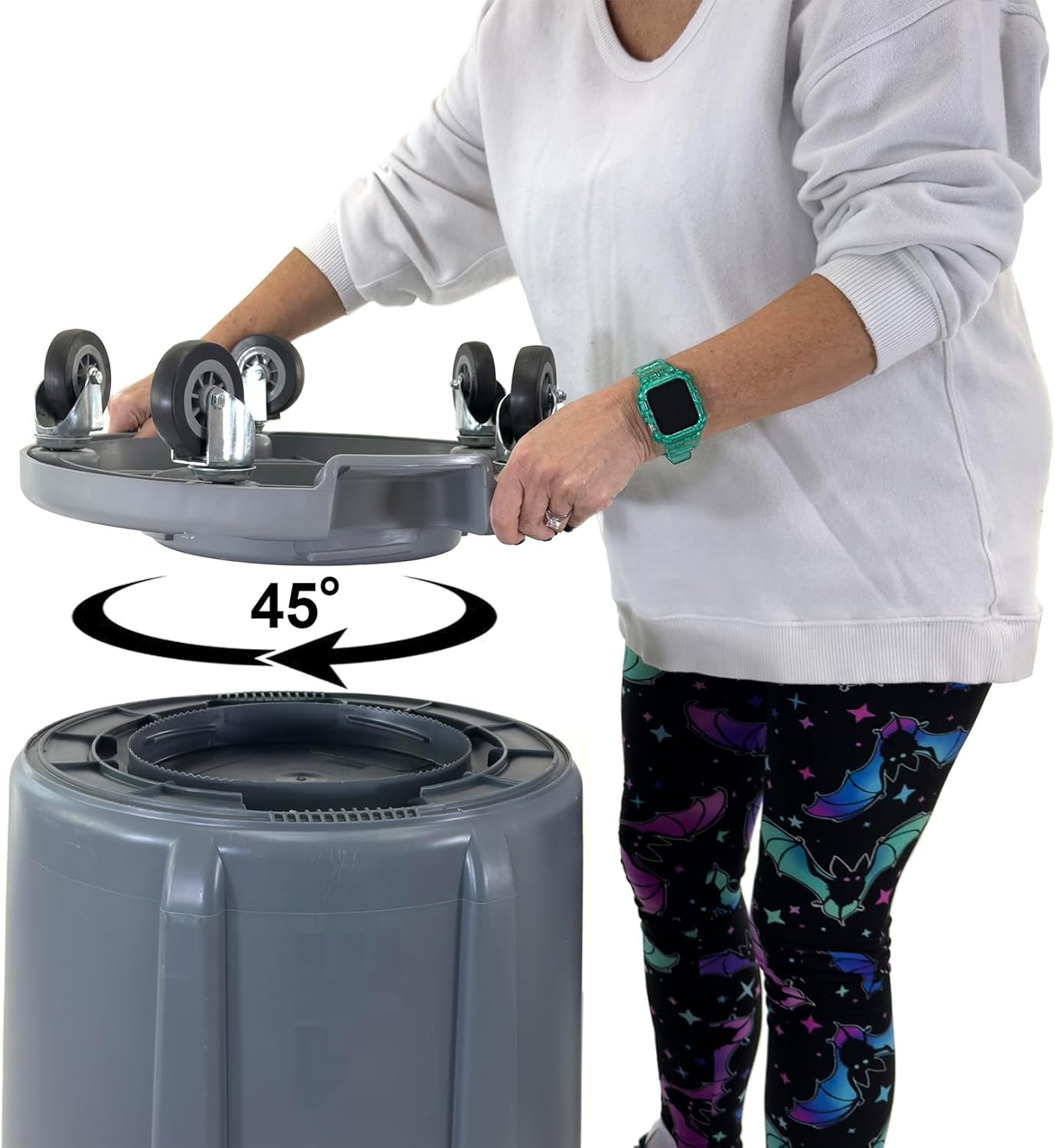 Trash Can Dolly | Heavy-Duty Plastic | 5 Casters | Foot Stabilizer | 460 Lb. Capacity