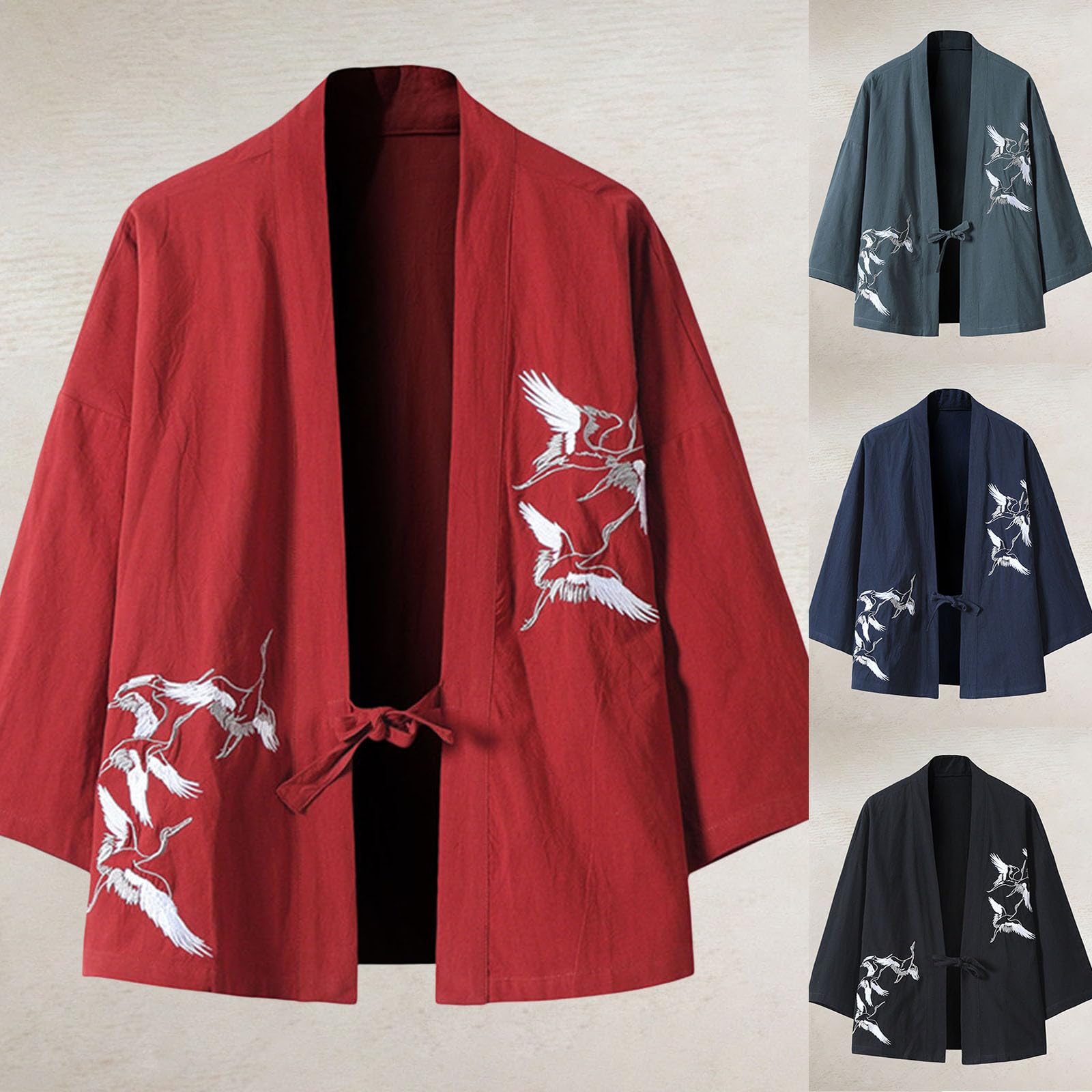 Generisch Chaqueta kimono ligera para hombre tradicional Happi Kimono Japón Haori Chaqueta Algodón Lino Camisa Manga Larga Ninja Verano Cardigan Camisa Chino Ropa Chaqueta de entretiempo