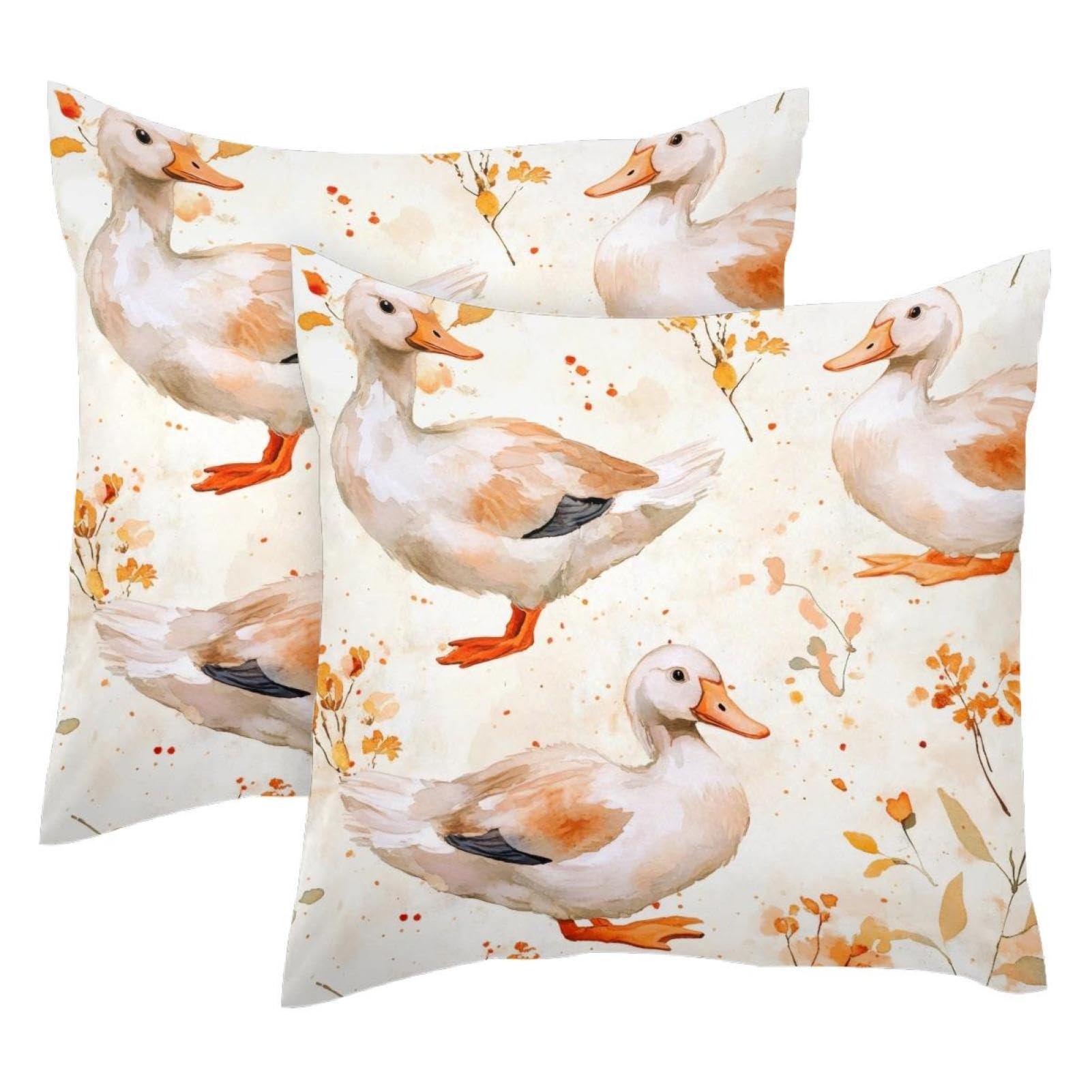 Housse de coussin velours haut de gamme motif canard aquarelle
