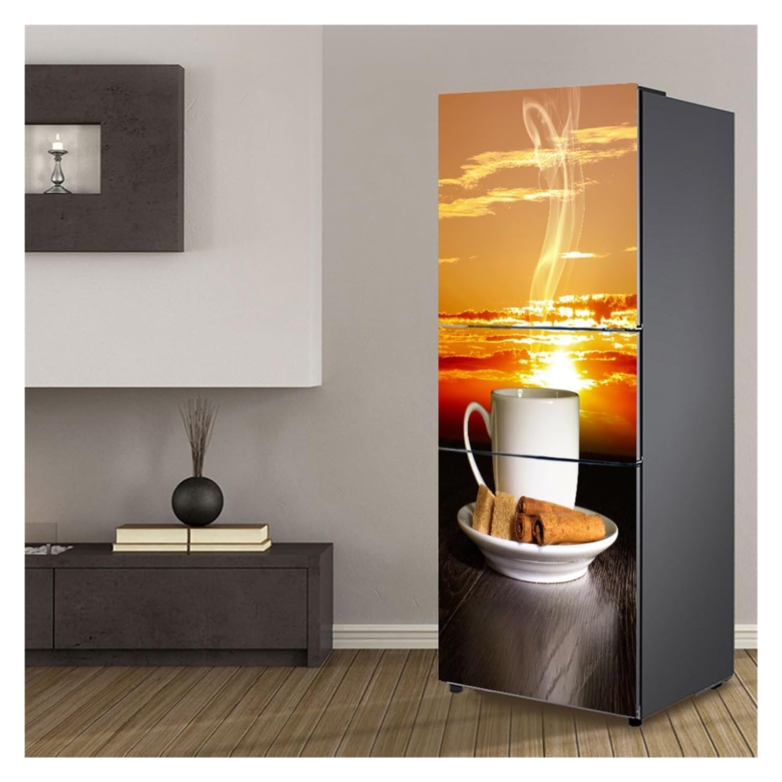 GDHKDDFL Minimalist, luxury-inspired fridge decals, Freezer Skins Wall Stickers for Kitchen Decal, Sunset Coffee Mug Snack(M: 60x180 cm)