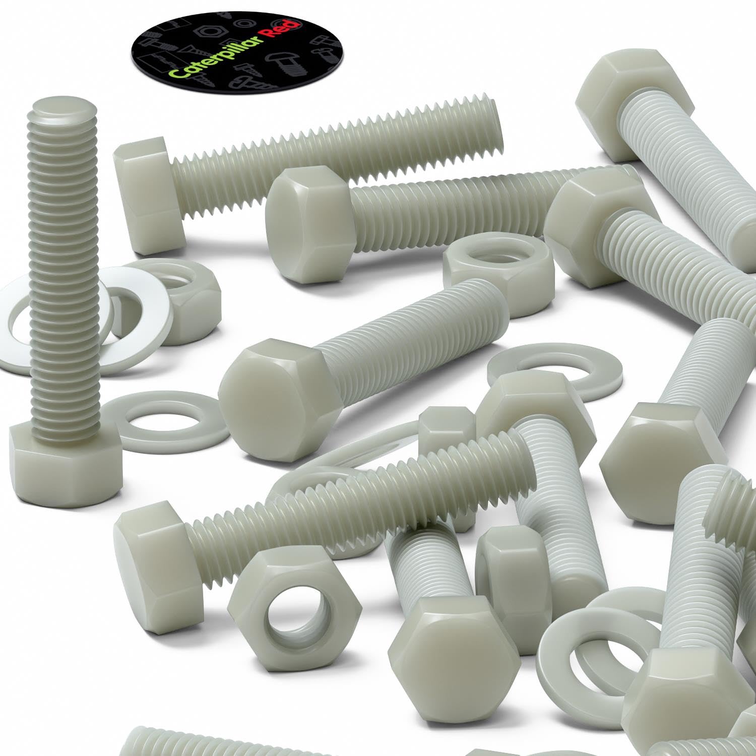 10 x testa Esagonale in super nylon, M10 x 50mm, rinforzato con riempimento in vetro, viti macchinari, Dadi e bulloni di plastica, Rondelle,