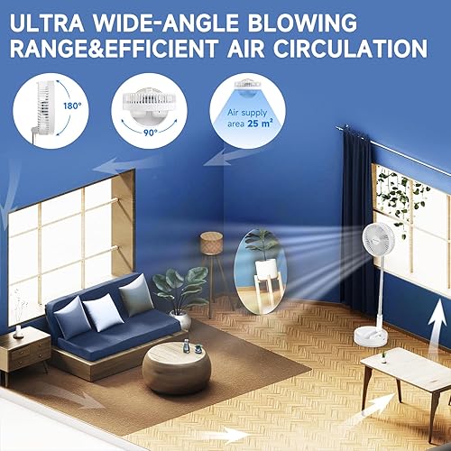Miniatura 4 de Marchpower Ventilador de pie oscilante plegable con control remoto, ventilador silencioso de pedestal portátil de 8 pulgadas con temporizador,