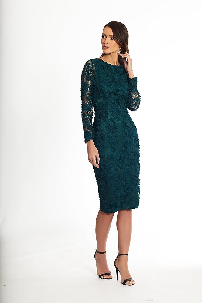 Amazon.com: Xscape Women's Long Sleeve Raised Floral Lace Midi