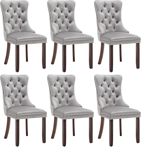 Miniatura 33 de Juego de 4 sillas de comedor de terciopelo, sillas de comedor tapizadas con ribete con tachuelas y tirador de anillo, sillas con respaldo alado con