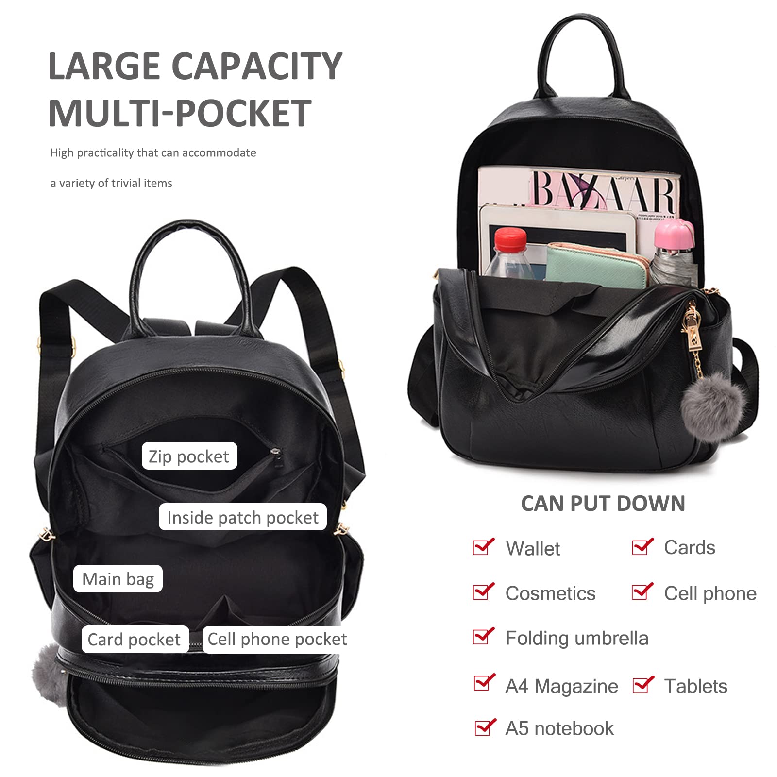 NICOLE & DORIS Borsa a Zainetto Donna Zaino Elegante Pelle PU Zaino Antifurto Impermeabile Casual Daypack Zainetti Grande Capienza Zaini per Città Viaggio Lavoro Bianco