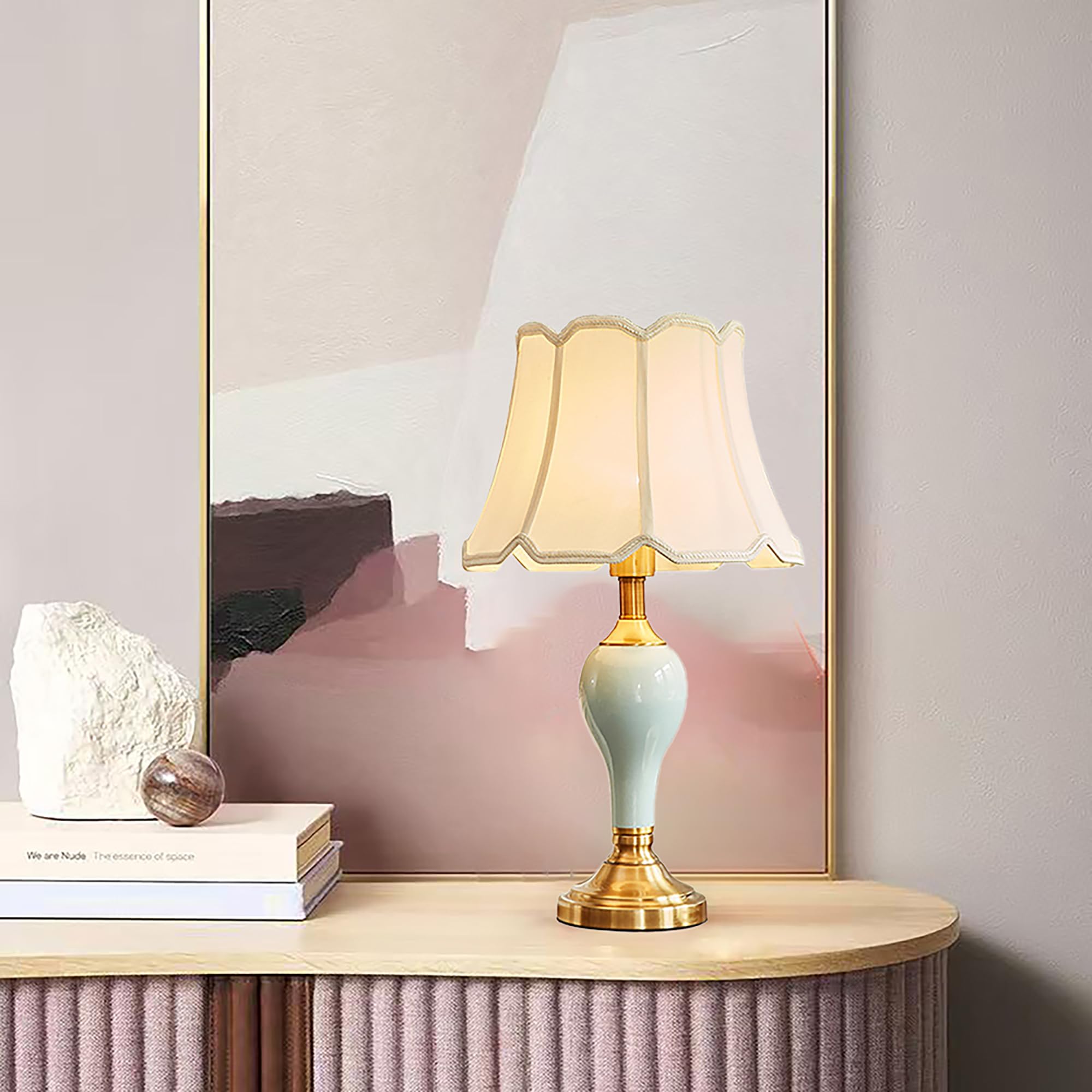 XINYASEE lámpara de mesa de cerámica moderno,Lampada da tavolo rivestita in tessuto,Lámpara de noche minimalista,E27lámpara de cabecera,lámpara de mesilla de noche para dormitorio, salón (A)