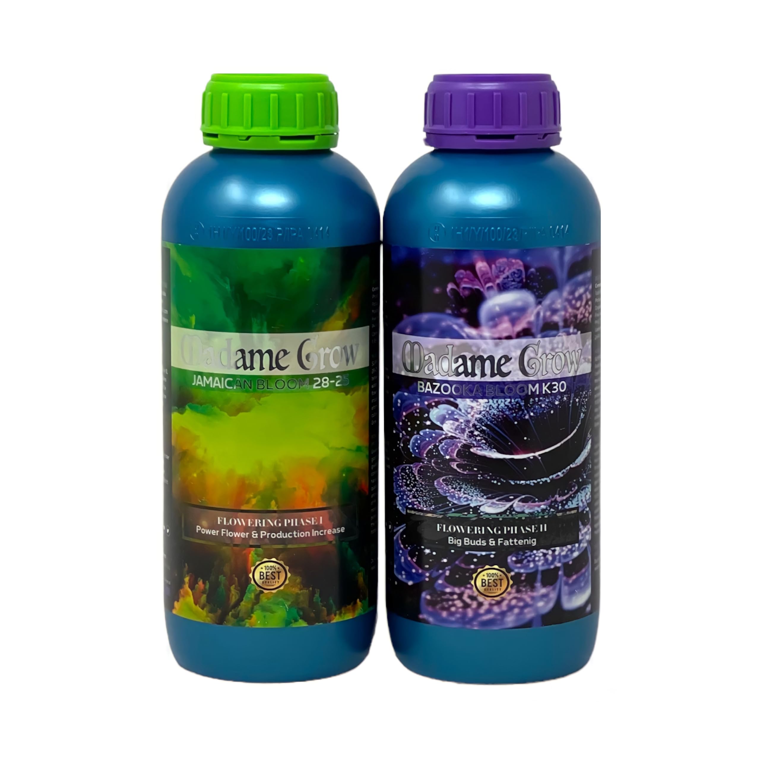 MADAME GROW Kit Flower 2 x 1 Litro | Pack Fertilizantes Floración Jamaican Bloom y Bazooka Bloom | PK Floración + Engordador K30 Orgánico | Kit de Floración para Cosechas Máximas