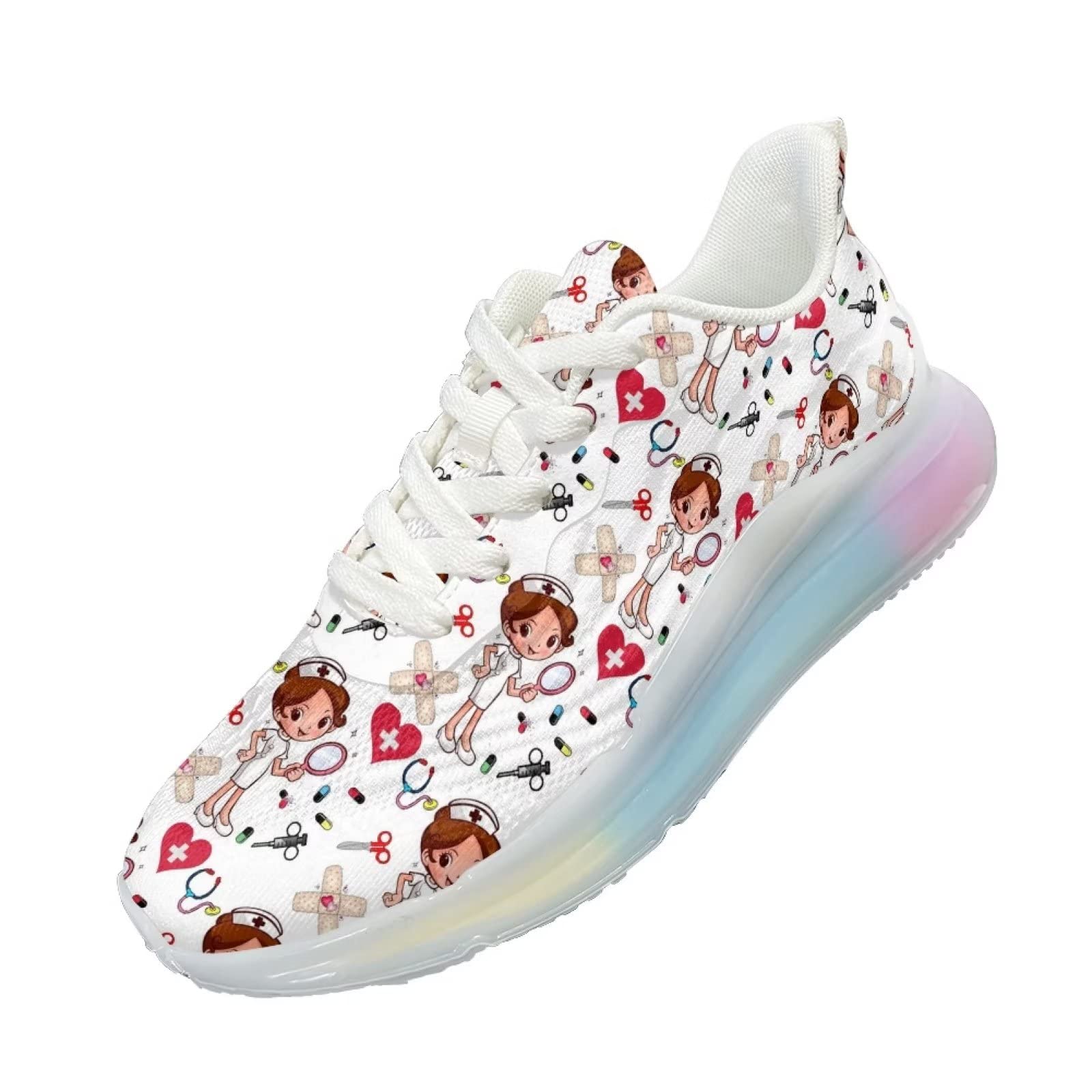 Damskie buty sportowe nastolatki sportowe sportowe wsuwane trampki damskie buty treningowe oddychające lekkie buty do biegania, Druk pielęgniarski 4, 42 EU