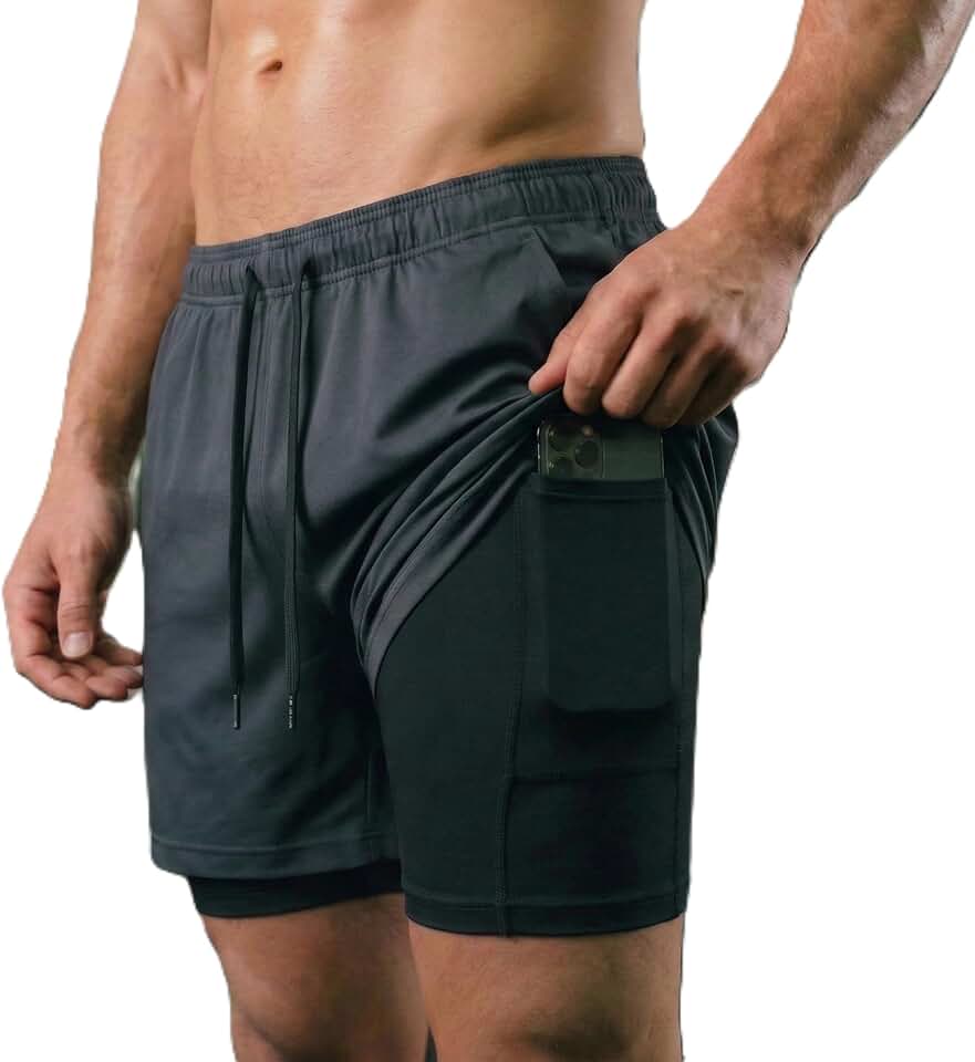 Shorts Duplo Masculino 2 em 1 Bermuda Dry Fit Treino Calção com Bolso Celular Academia Fitness Musculação CLICK MAGAZINE
