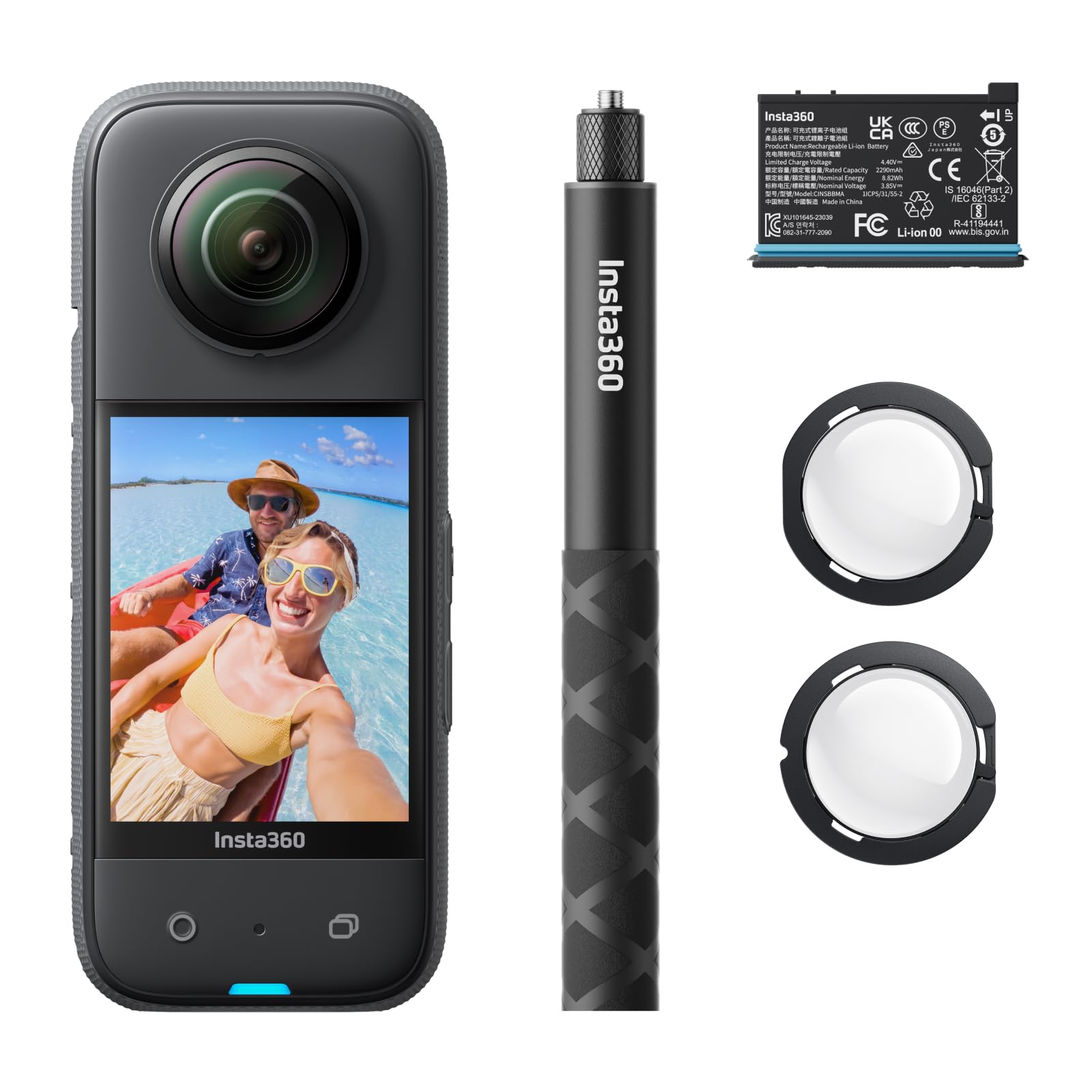 Insta360 X3 Starter Bundle - Waterproof 360° Action Camera with 1/2 Inch Sensor, 5.7K 360°, 72MP 360° Photos, Stabilisation, 2.29" Touch Screen,
