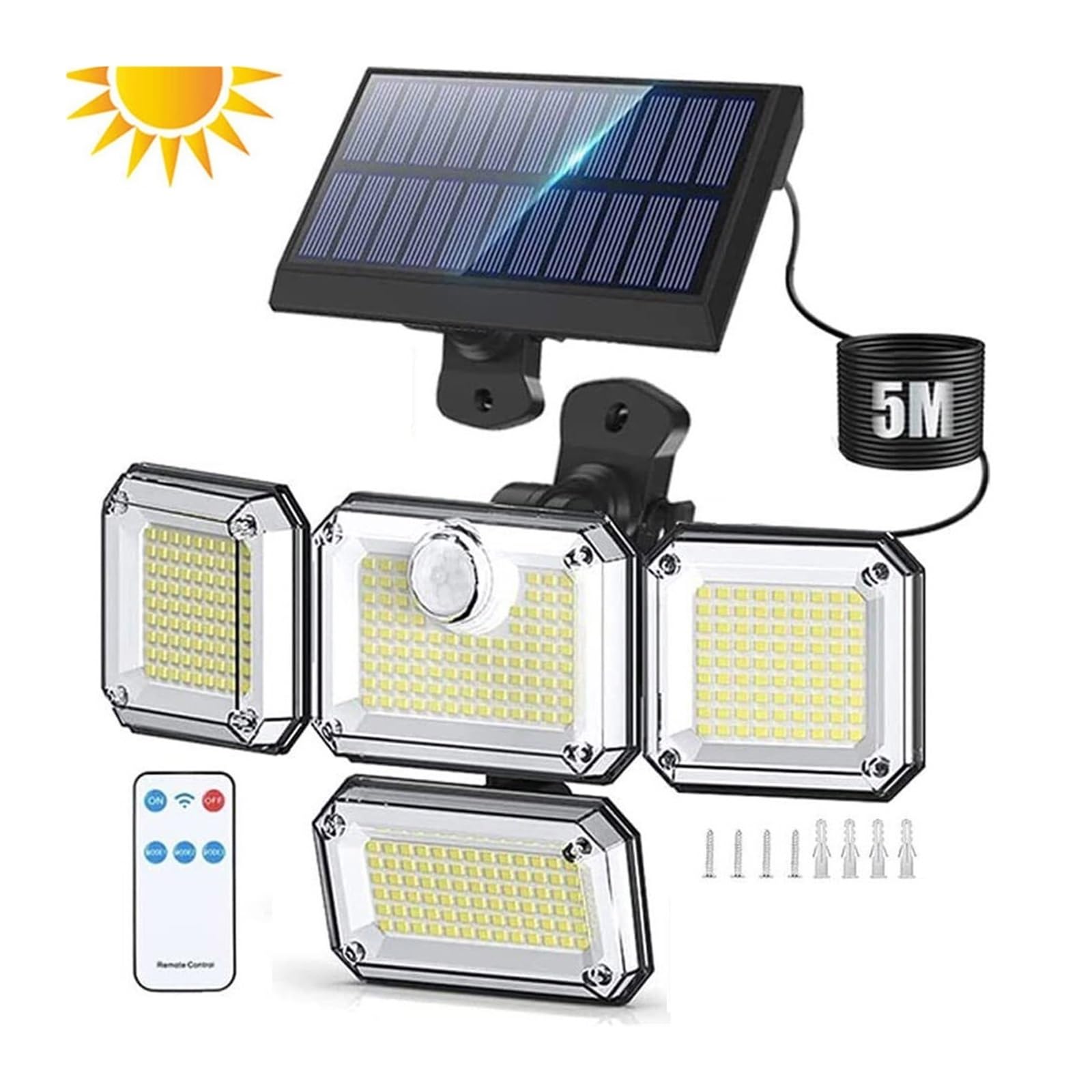 Lampa solarna zewnętrzna, Wodoodporna lampa zewnętrzna zasilana energią słoneczną, czujnik ruchu, 2000 LM, 333 LED, lampa uliczna, kinkiet, reflektory do dekoracji ogrodu(333LED integrated)