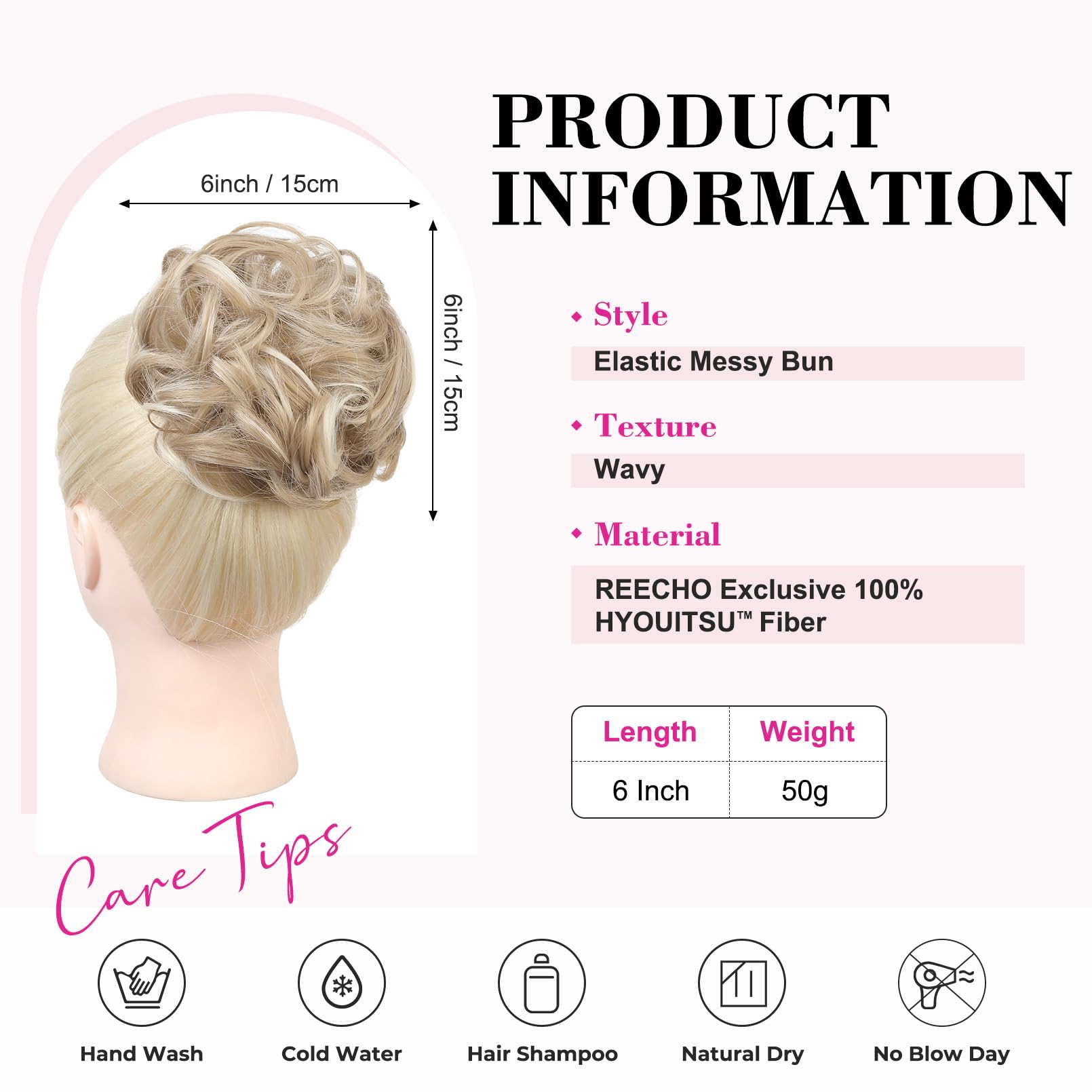 REECHO Messy Bun Hair Piece - Thick Tousled Updo Elastic Hair Bun with Highlights, Ash Blonde with Highlights - Image 2