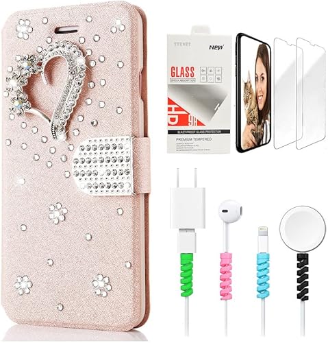 Miniatura 6 de STENES Bling SSBLDwSPCPSeries-11 - Funda de piel con tapa y protector de pantalla y cable