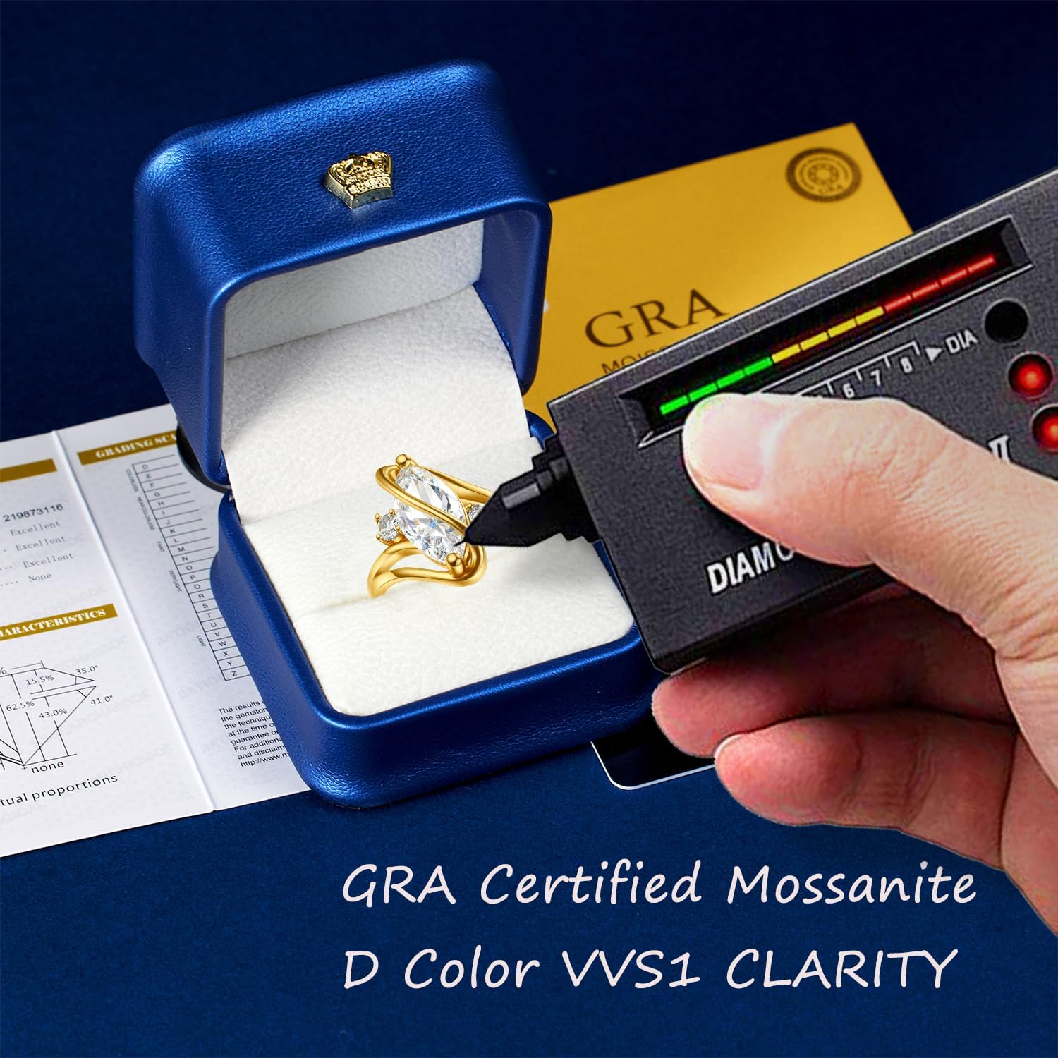 14K Gold Mossanite Ring For Women, Solitaire Marquise Cut Engagement Ring, Sterling S925 Silver Promise Ring For Her, Wave Wedding Ring Valentines day Gift