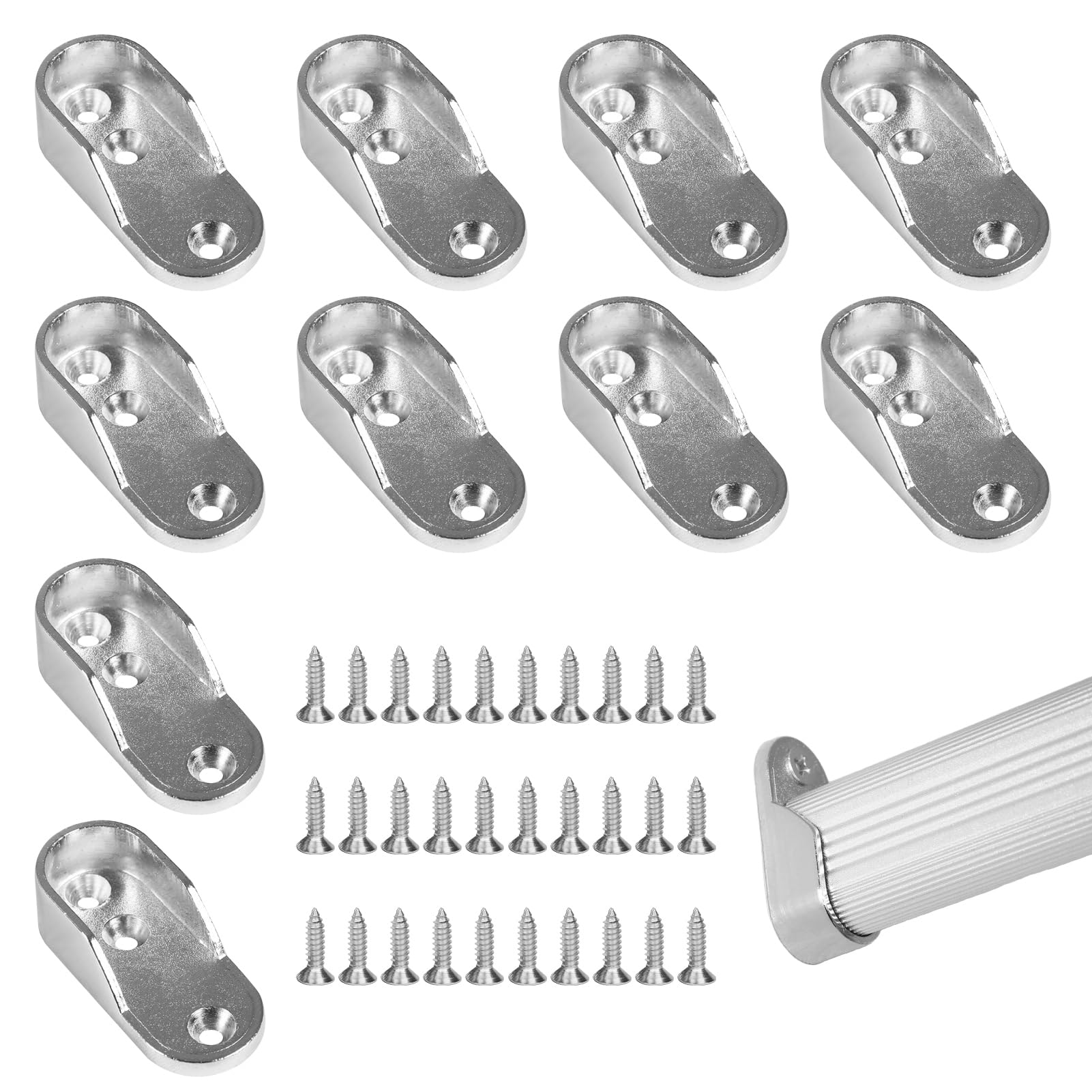 10PCS Oval Wardrobe Rail Bracket with Screws,Wardrobe Rail Support Wardrobe Pole Fittings,Oval Wardrobe Rail Ends Supports Rail Brackets,Wardrobe Rail End Supports for Closet & Curtain Rods