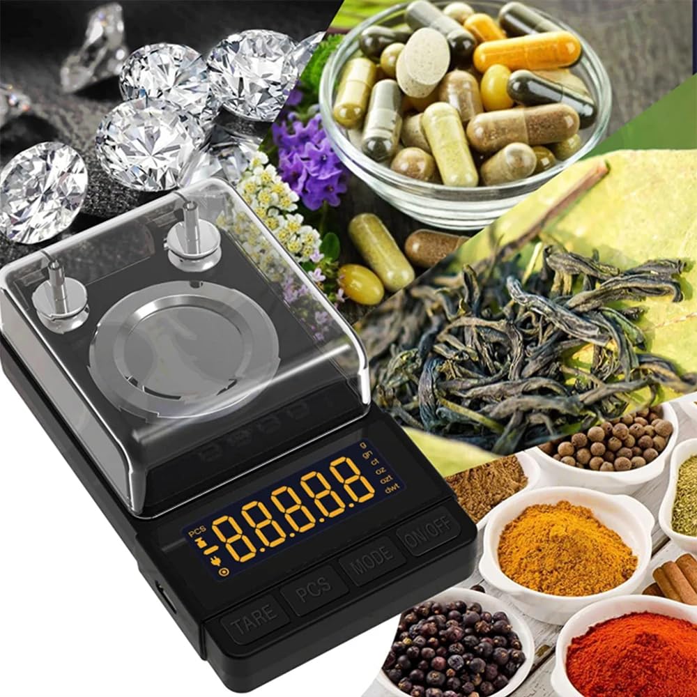 Toplionace Balanza Electrónica de Alta Precisión de 50 G para Joyería, Oro y Diamantes, Precisión de 0,001 G (Blanco)