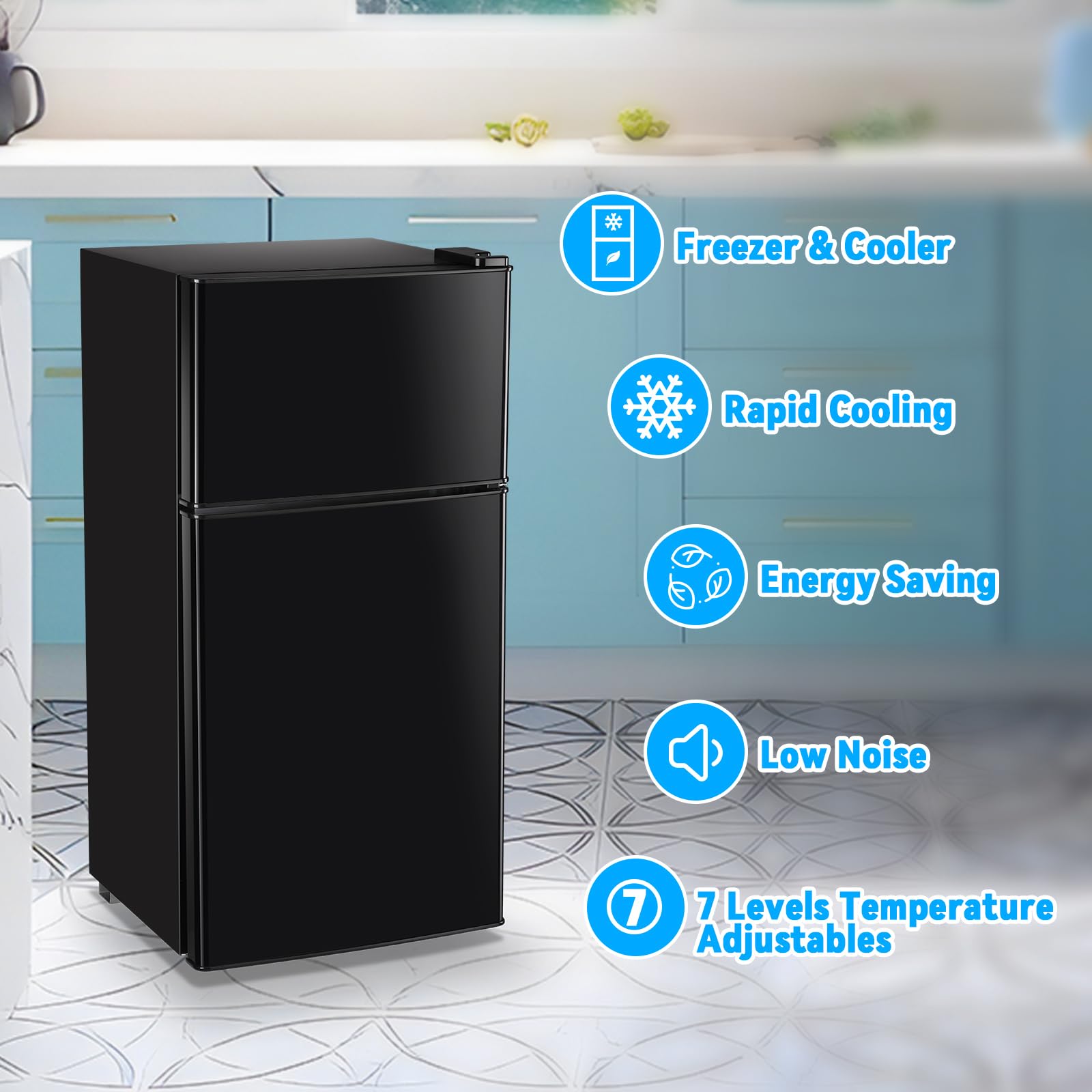 Tacool Mini Fridge With Freezer 2.4 Cu.Ft Mini Refrigerator Freezer Double Doors 7 Modes Temp Suit For Apartment Bedroom Office Black on Fridge.com - View 3