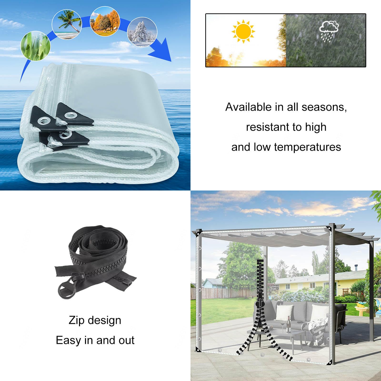 Telo Trasparente Impermeabile Per Esterno In PVC 0,3mm - Pannello Laterale Con Cerniera Per Pergola E Gazebo, 1,6x2,8m