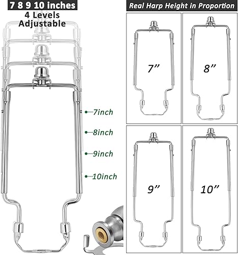 Miniatura 14 de Soporte de arpa de pantalla de lámpara de 7, 8, 9, 10 pulgadas, kit de arpa de lámpara ajustable, se adapta tanto a la barra de lámpara estándar