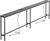 Vista 15 de SUPERJARE - Mesa de sofá con 2 tomas de corriente y puertos USB-C, mesa consola estrecha de 5.9 pulgadas con almacenamiento, extralarga, para Roble