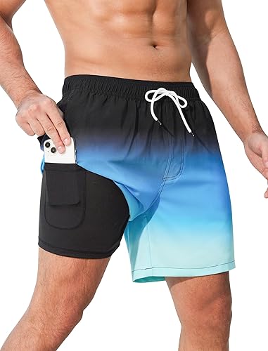 SILKWORLD Bañador para hombres con forro de compresión de secado rápido, pantalones cortos de natación de 5 pulgadas con bolsillos con cremallera